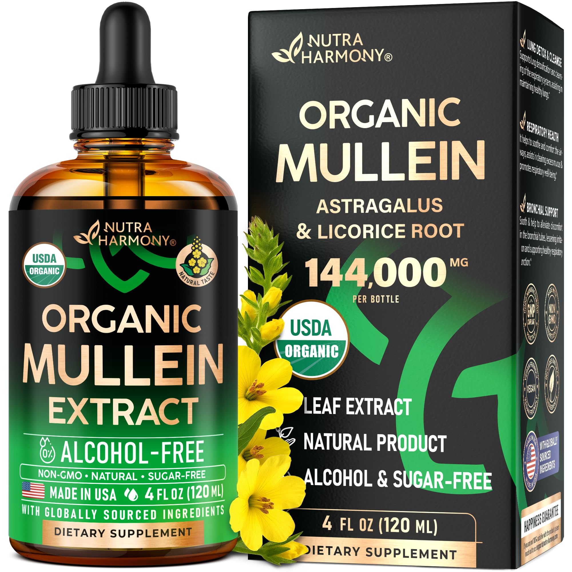 Mullein Drops for Lungs - USDA Organic Liquid - Mullein Leaf Extract Supplement - Made in USA - Lung & Bronchial Cleanse for Smokers - Respiratory Health Support