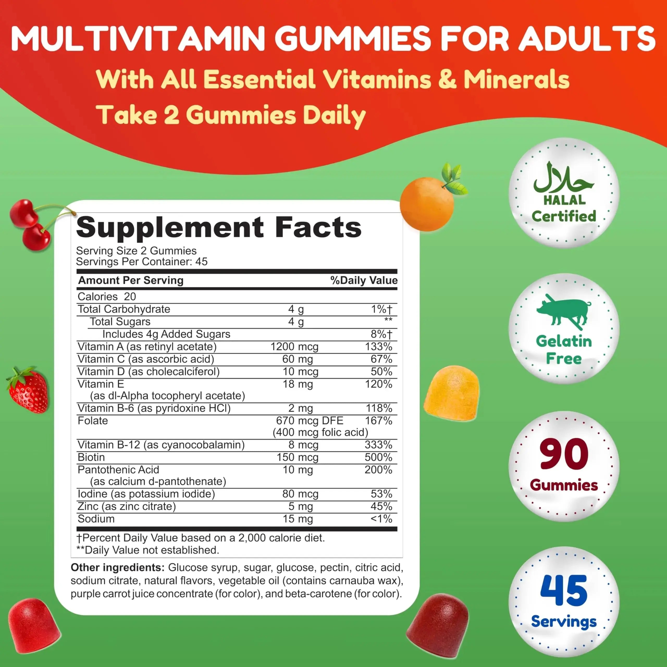 Halal Multivitamin Gummies for Women & Men | Immune & Overall Wellness | 90 Delicious Gummy Vitamins (45-Day Supply) SHIFAA NUTRITION Au supplements