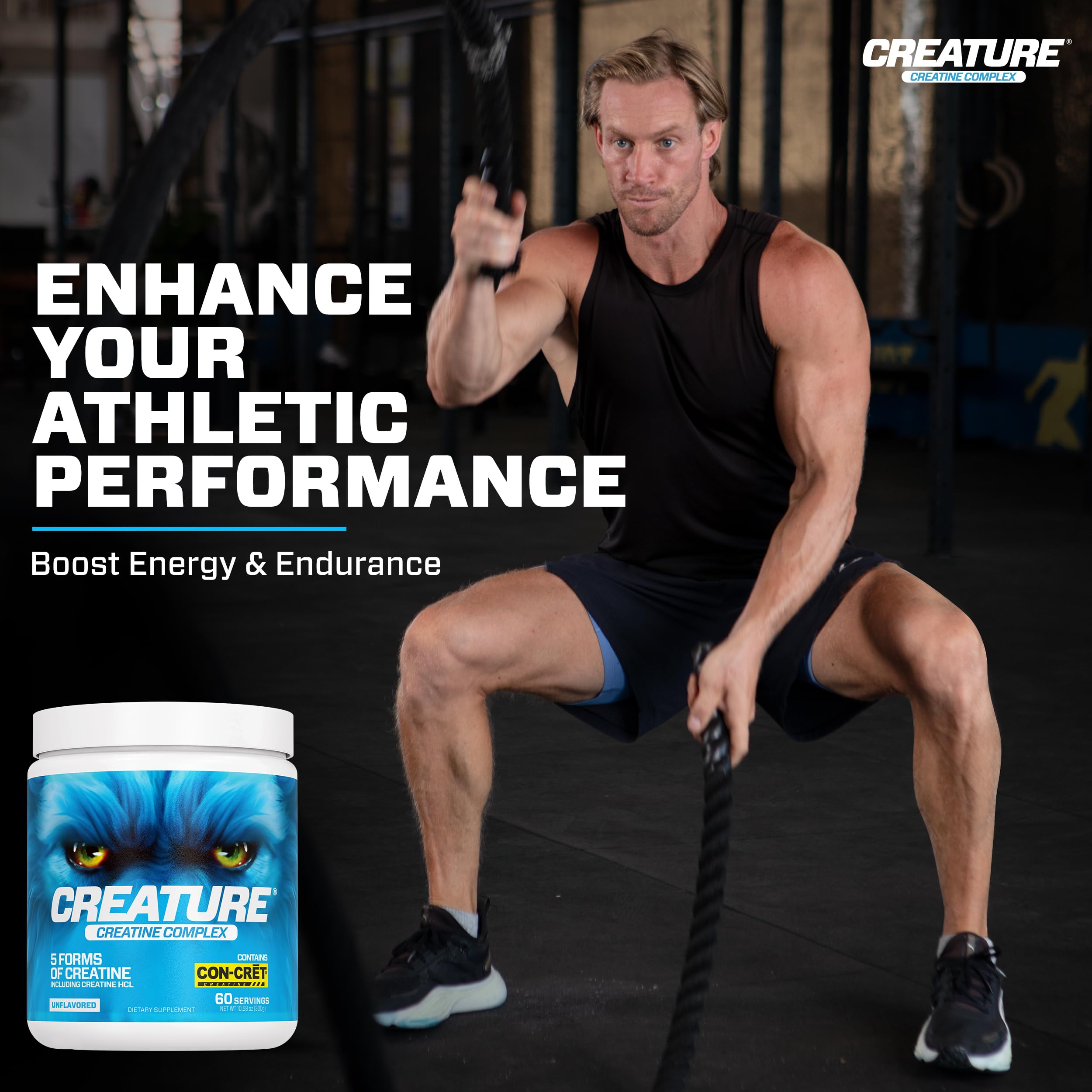 CREATURE® Creatine Complex - Creatine Monohydrate Powder with 5 Types of Creatine Including Con-Crēt® Creatine HCL, Promotes Muscle, Strength, Endurance, Brain Health, Unflavored, 300g 60 Servings CREATURE Au supplements
