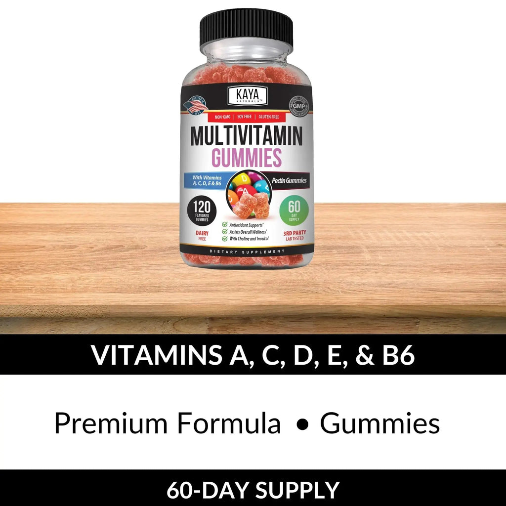 Kaya Naturals Adult Multi Vitamin Gummy, 120 Count, Biotin, Vitamin A, B-12, C & E, Including Zinc, Folic Acid, Strawberry Flavor (120 Gummies) Kaya Naturals Au supplements
