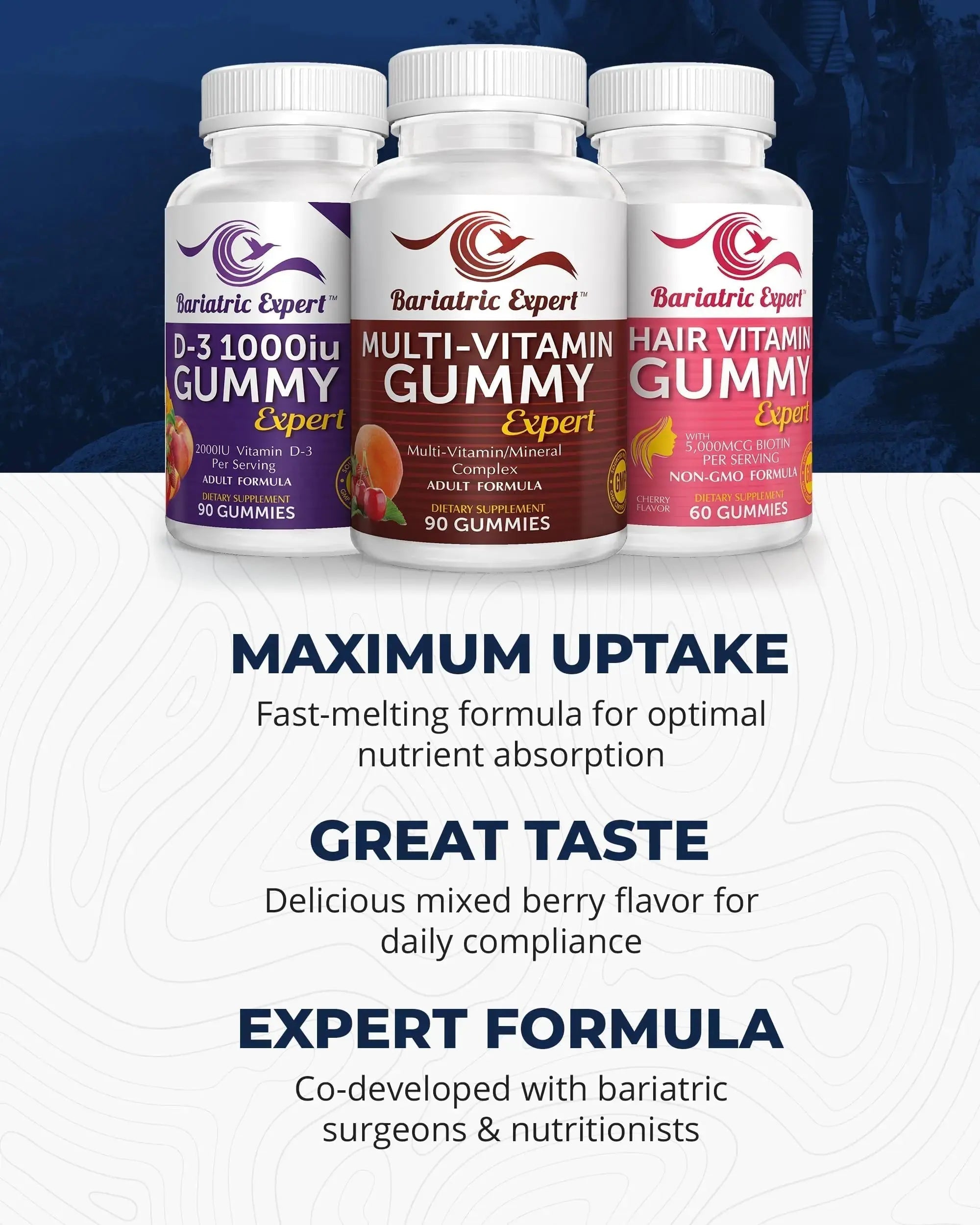 Bariatric Multivitamin 3 Pack, Multivitamin Gummy 90 Chews. - D3 Gummies 90 Chew - Hair Vitamin Gummy 60 Chews. Bariatric Food Expert Au supplements