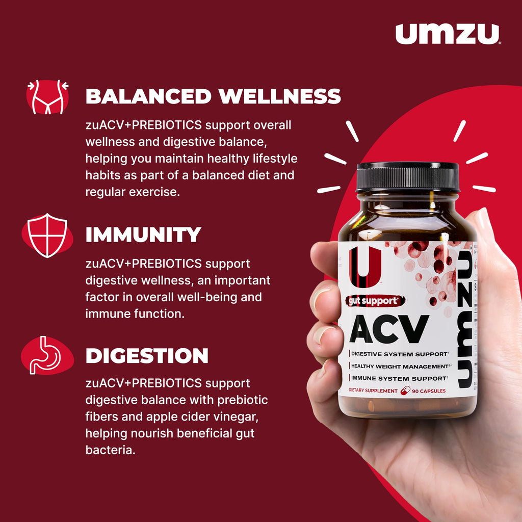 UMZU zuACV Apple Cider Vinegar + Prebiotics Supplement, (30 Day Supply) – ACV & Inulin Fiber Blend – Gut Health Support with ACV Capsules