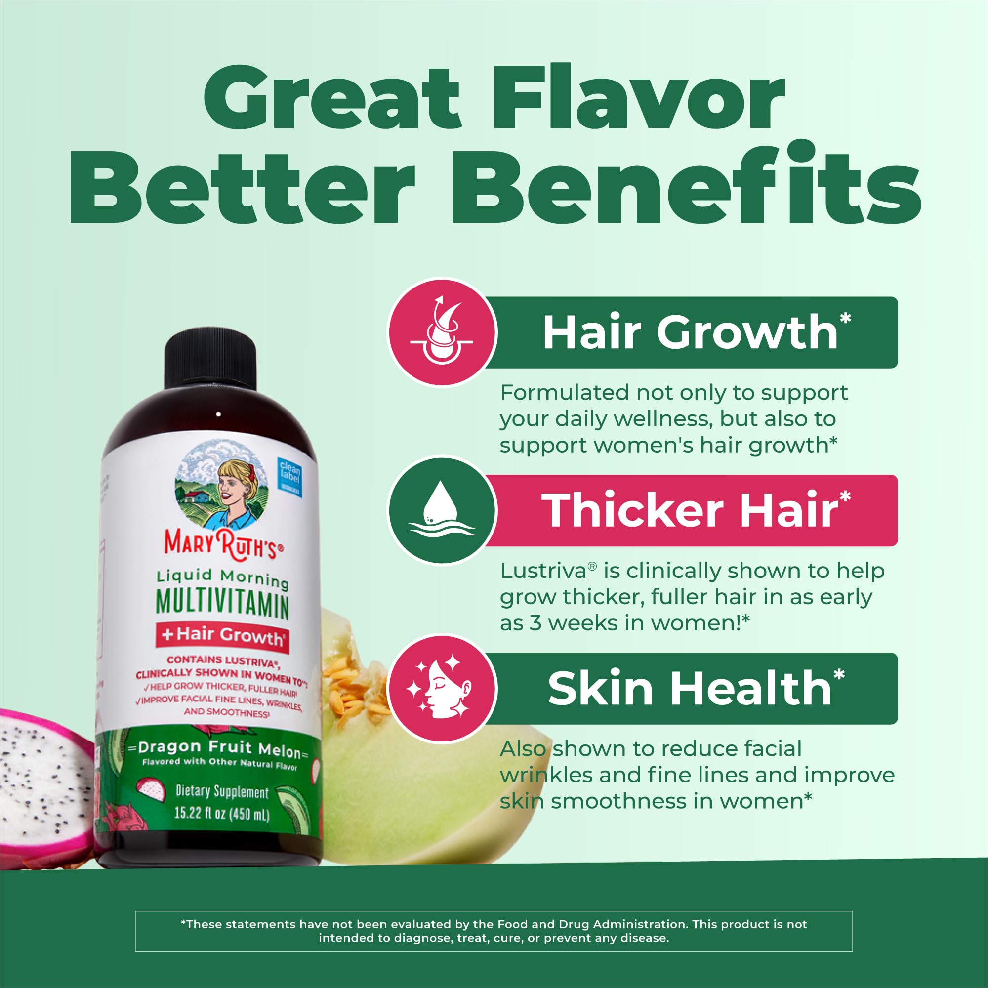 MARYRUTH'S Liquid Multivitamin + Hair Growth | Biotin 10000mcg | Lustriva Hair Growth Supplement | Clinically Tested in Women for Thicker Hair