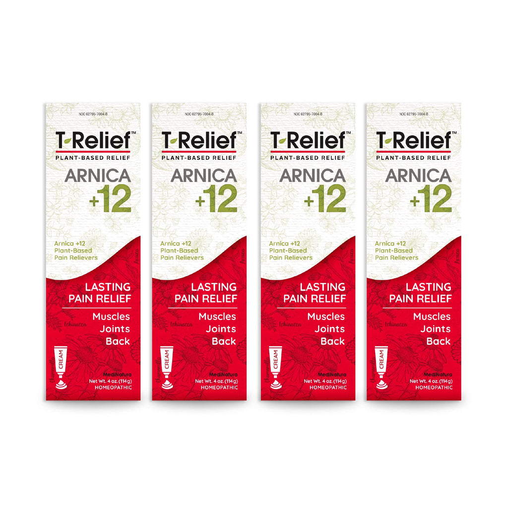 T-Relief Arnica +12 Cream Natural Relieving Actives for Back Pain Joint Soreness Muscle Aches & Stiffness, Whole Body Fast Acting Relief for Women & Men - 4 oz (4 Pack) MediNatura Au supplements
