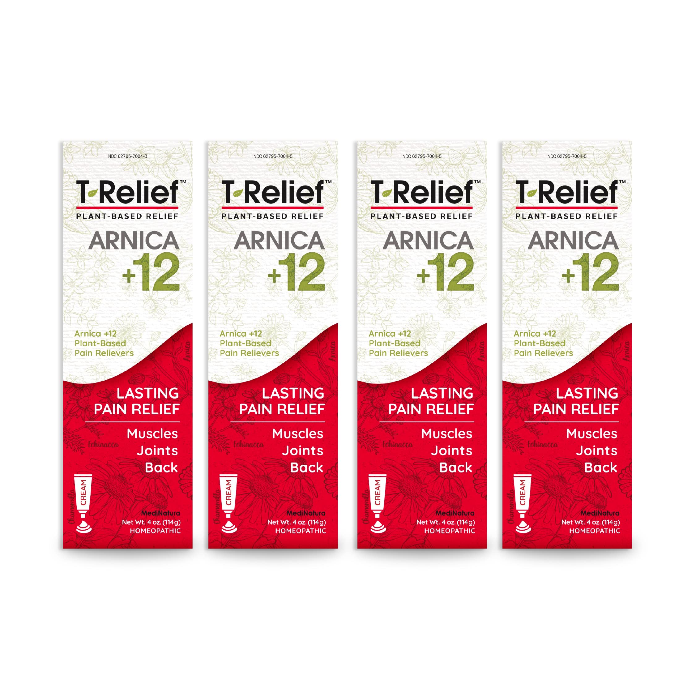 T-Relief Arnica +12 Cream Natural Relieving Actives for Back Pain Joint Soreness Muscle Aches & Stiffness, Whole Body Fast Acting Relief for Women & Men - 4 oz (4 Pack) MediNatura Au supplements