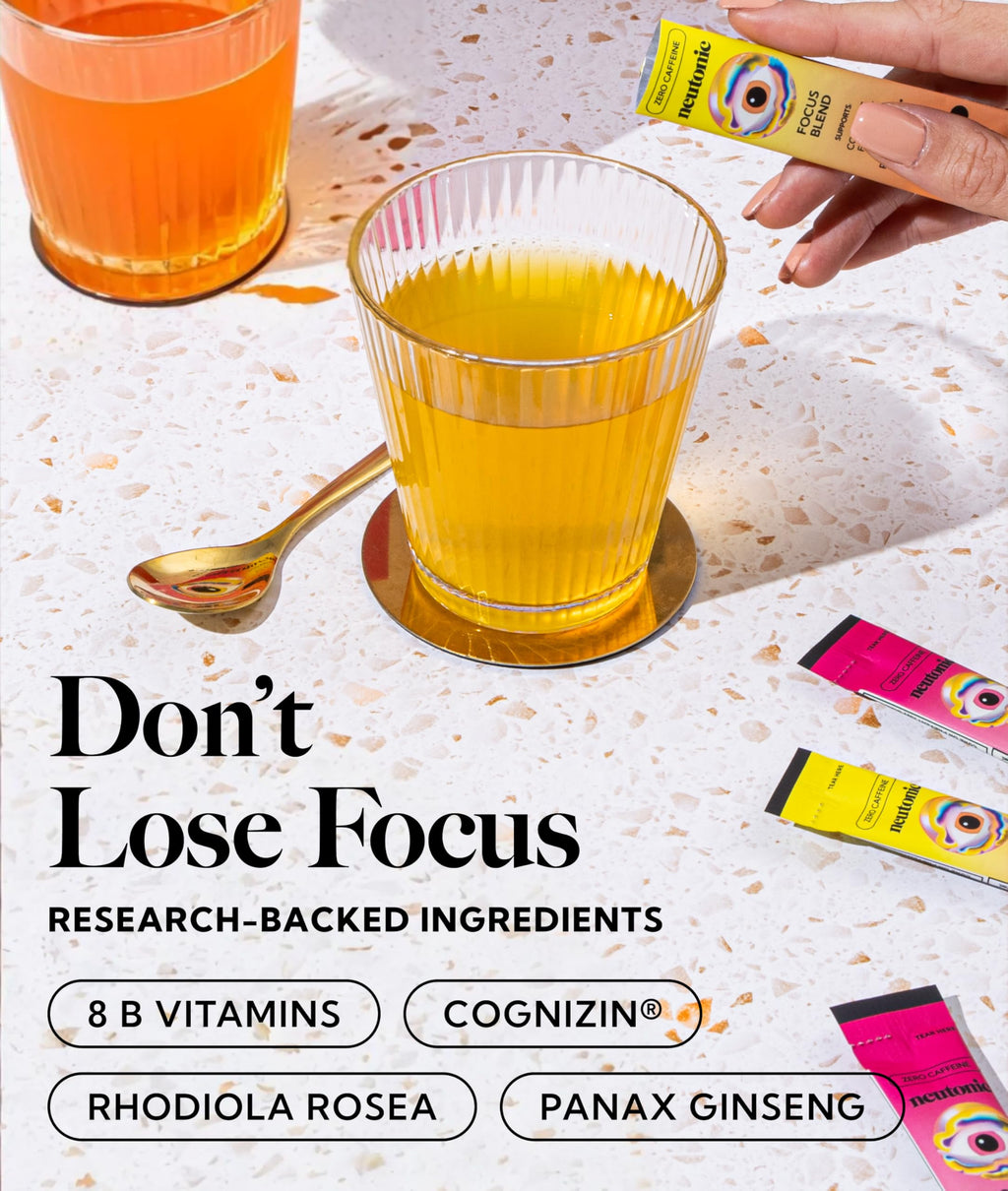 Neutonic Nootropic Focus Blend Powder | Peach Mango & Wild Berry 4 Sticks | Caffeine Free, Zero Sugar | Support Memory, Mental Clarity, Cognitive Function | Boost Focus, Energy, Brain Health Neutonic Au supplements