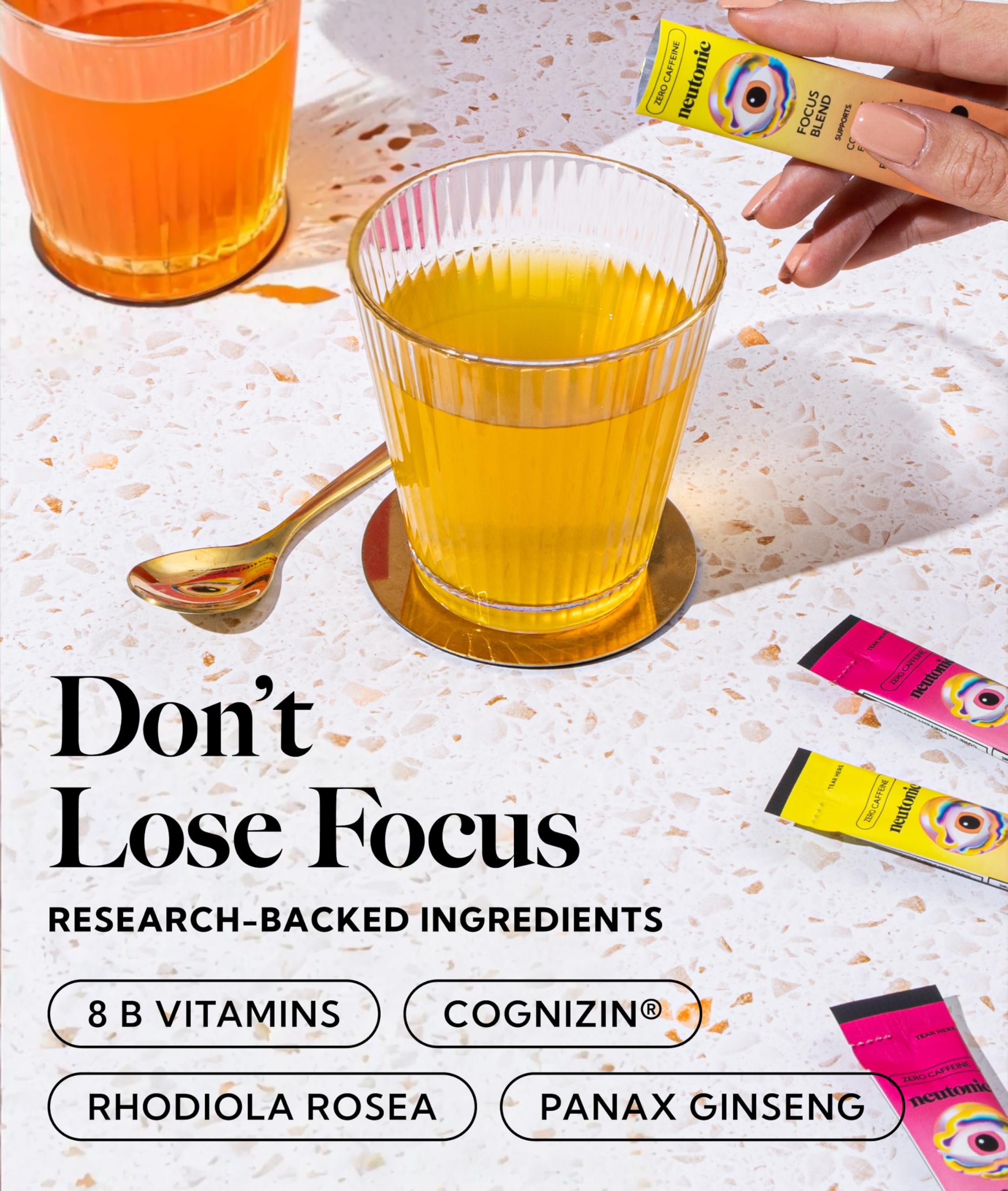 Neutonic Nootropic Focus Blend Powder | Peach Mango & Wild Berry 4 Sticks | Caffeine Free, Zero Sugar | Support Memory, Mental Clarity, Cognitive Function | Boost Focus, Energy, Brain Health Neutonic Au supplements