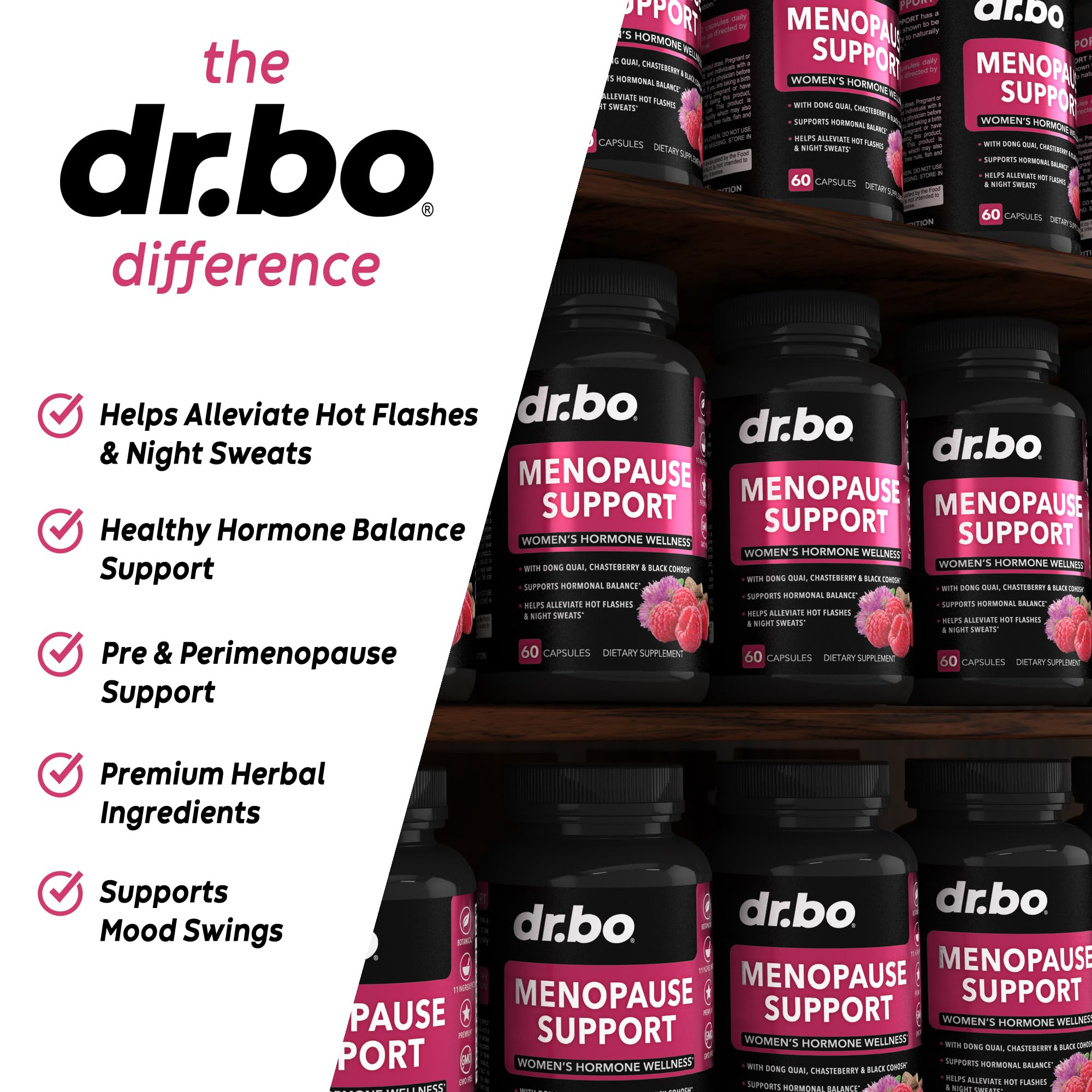 Menopause Supplements for Women Support Pills - Natural Menopause Relief for Hot Flashes, Night Sweats & Mood Swings with Dong Quai, Chasteberry & Black Cohosh - Hormone Balance for Women Supplement DR. BO Au supplements