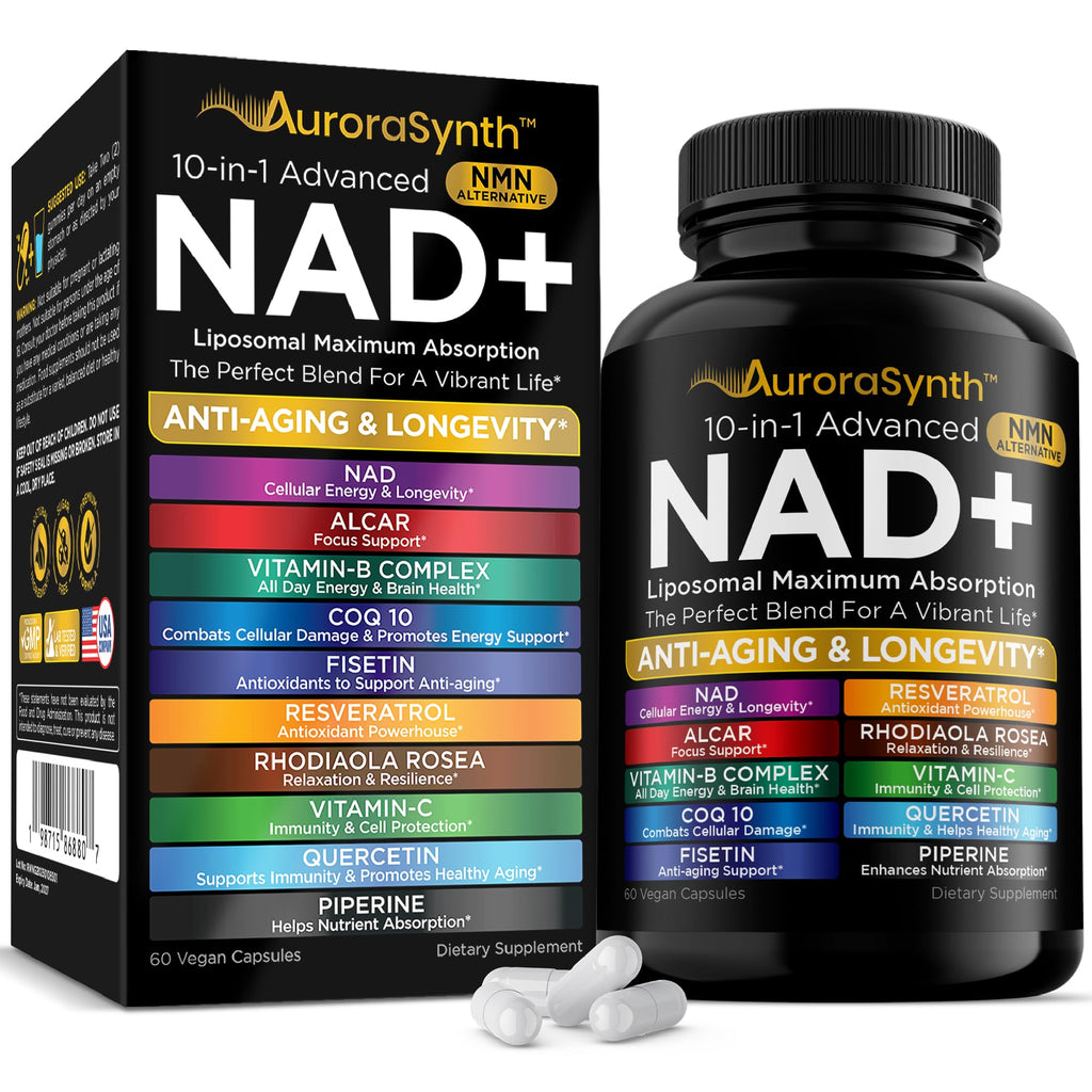 NAD+ Supplement Liposomal Capsules - Max Absorption for Cellular Energy, Healthy Aging, Brain Function & DNA Health - Vegan, Non-GMO, Gluten-Free Supplement - 60 Capsules - Supports NAD Levels AuroraSynth Au supplements