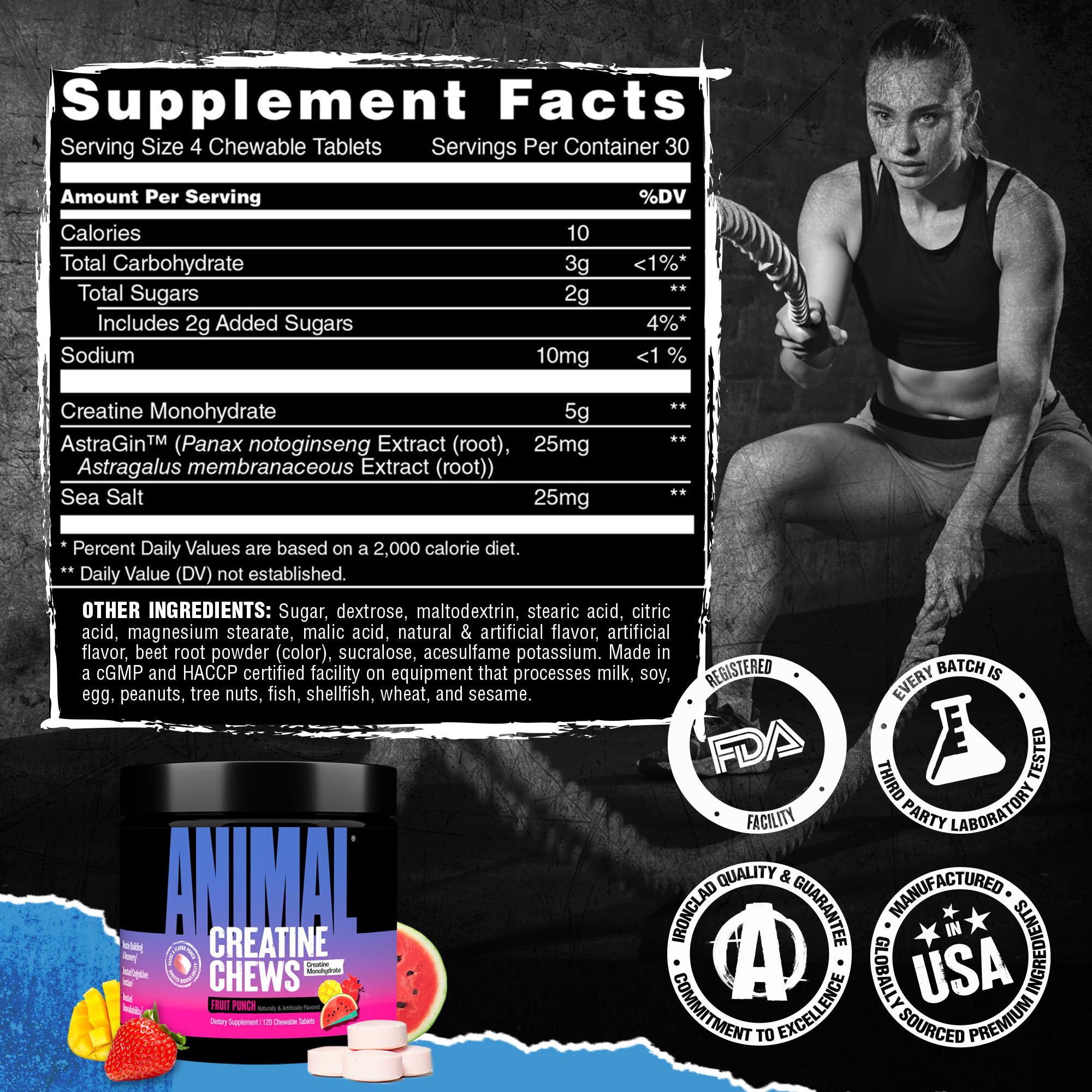 Animal Creatine Chews Tablets - Enhanced Creatine Monohydrate with AstraGin to Improve Absorption, Sea Salt for Added Pumps