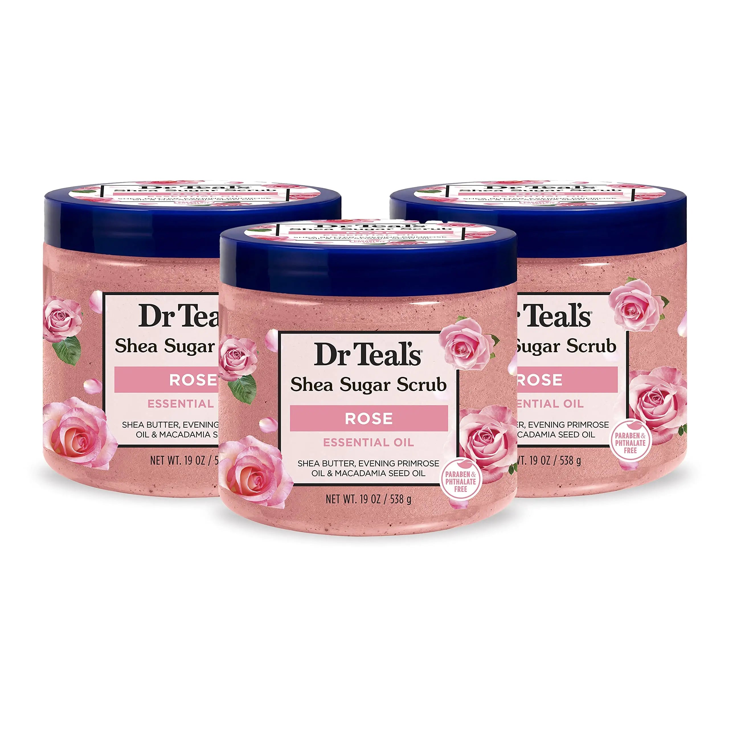 Dr Teal's Shea Sugar Body Scrub, Rose with Essential Oil, 19 oz (Pack of 3) Packaging May Dr Teal's Au supplements