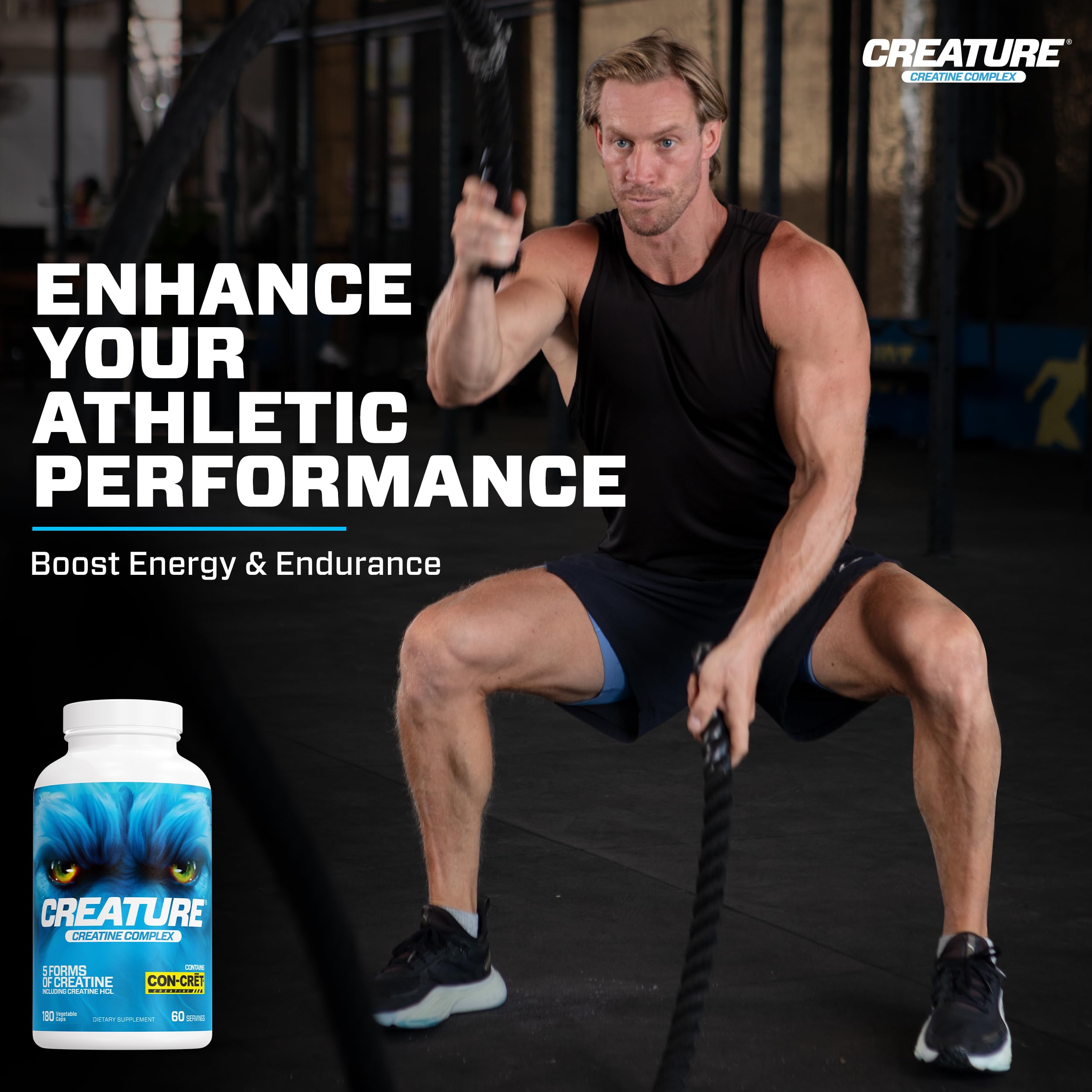 CREATURE® Creatine Complex - Creatine Monohydrate Capsules with 5 Types of Creatine Including Con-Crēt® Creatine HCL, Promotes Muscle, Strength, Endurance, Brain Health, 180 Veggie Caps, 60 Servings CREATURE Au supplements