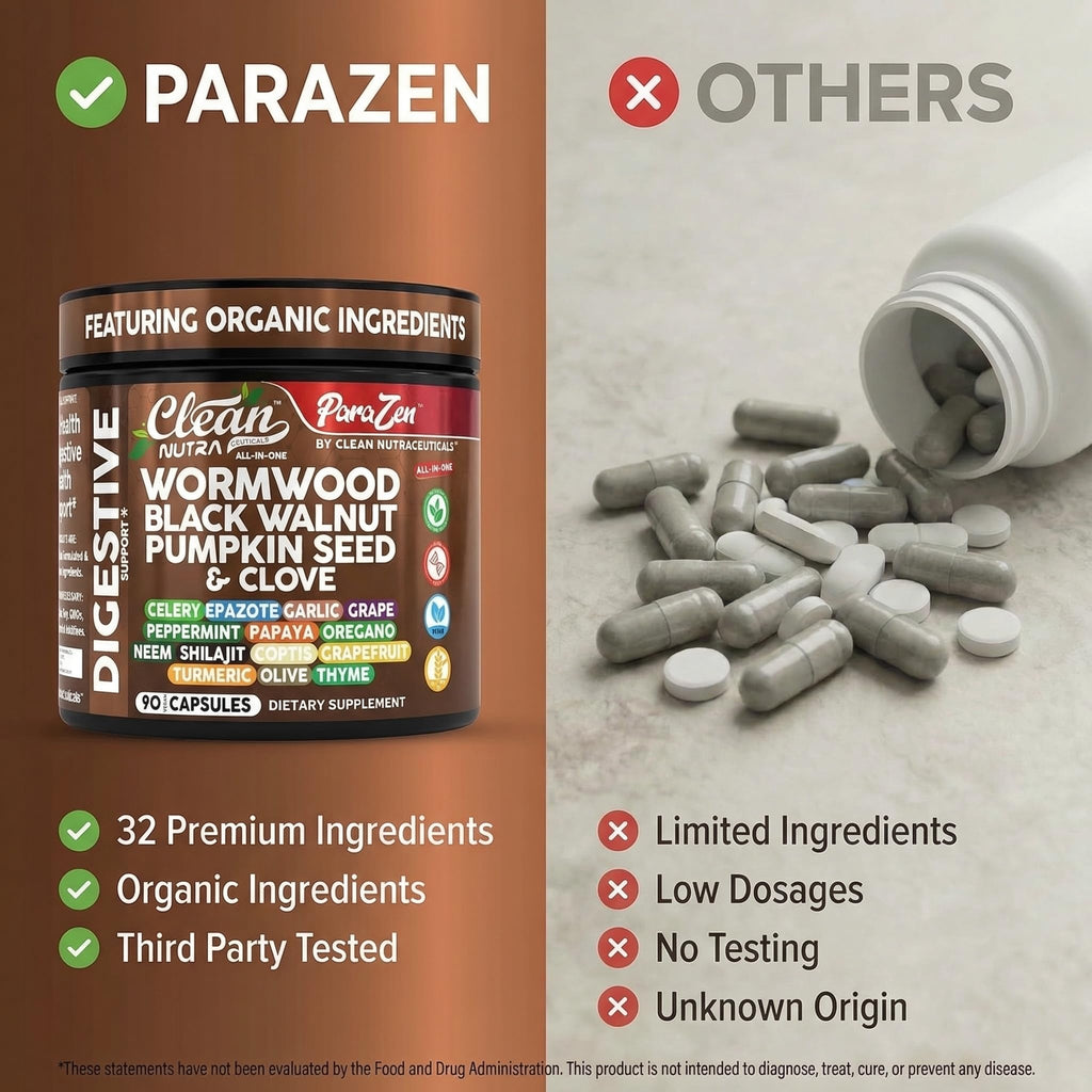 Clean Nutra Wormwood Black Walnut Pumpkin Seed Clove Oil Celery Garlic Grape Papaya Neem Diatomaceous Earth Womens Probiotic Gut Health Cleanse Detox Oregano