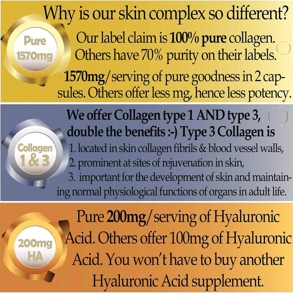 Marine Collagen Type 1&3 1000mg, Hyaluronic Acid 200mg/serving; Vitamin C, Zinc, Copper for Immune System Dietapplements Au supplements