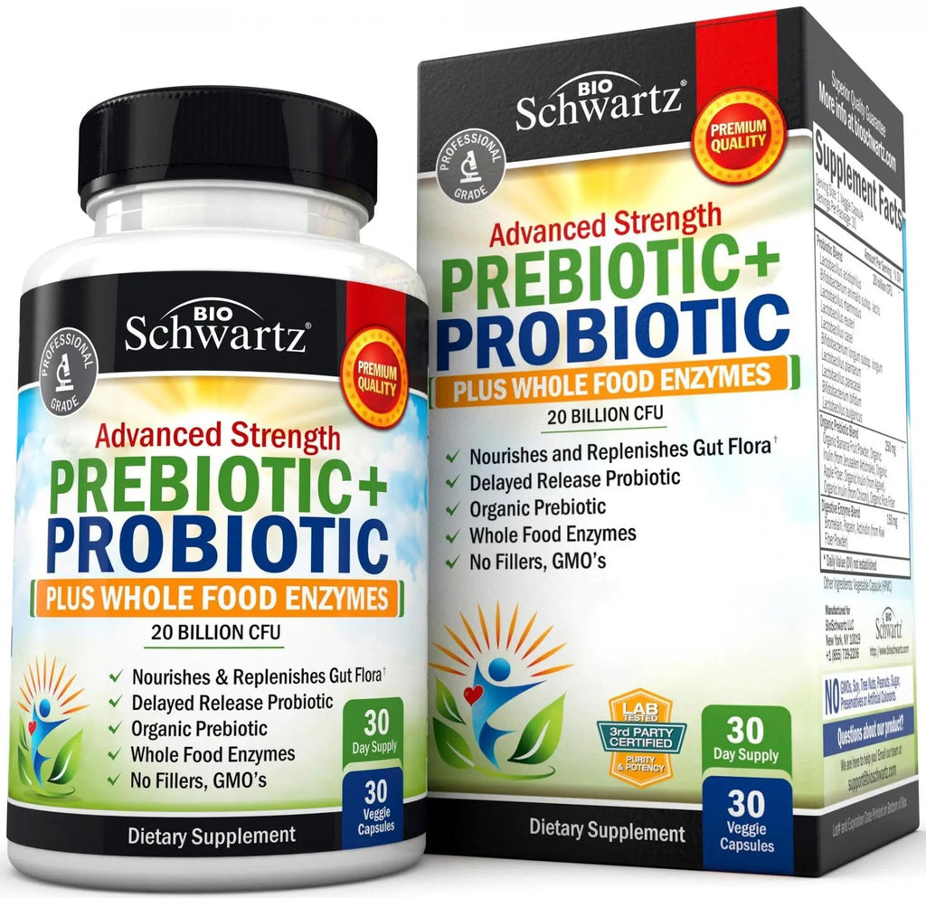 Probiotic & Prebiotic Digestive Health Capsules - 30ct, Gluten & Dairy Free, Non-GMO BioSchwartz Au supplements