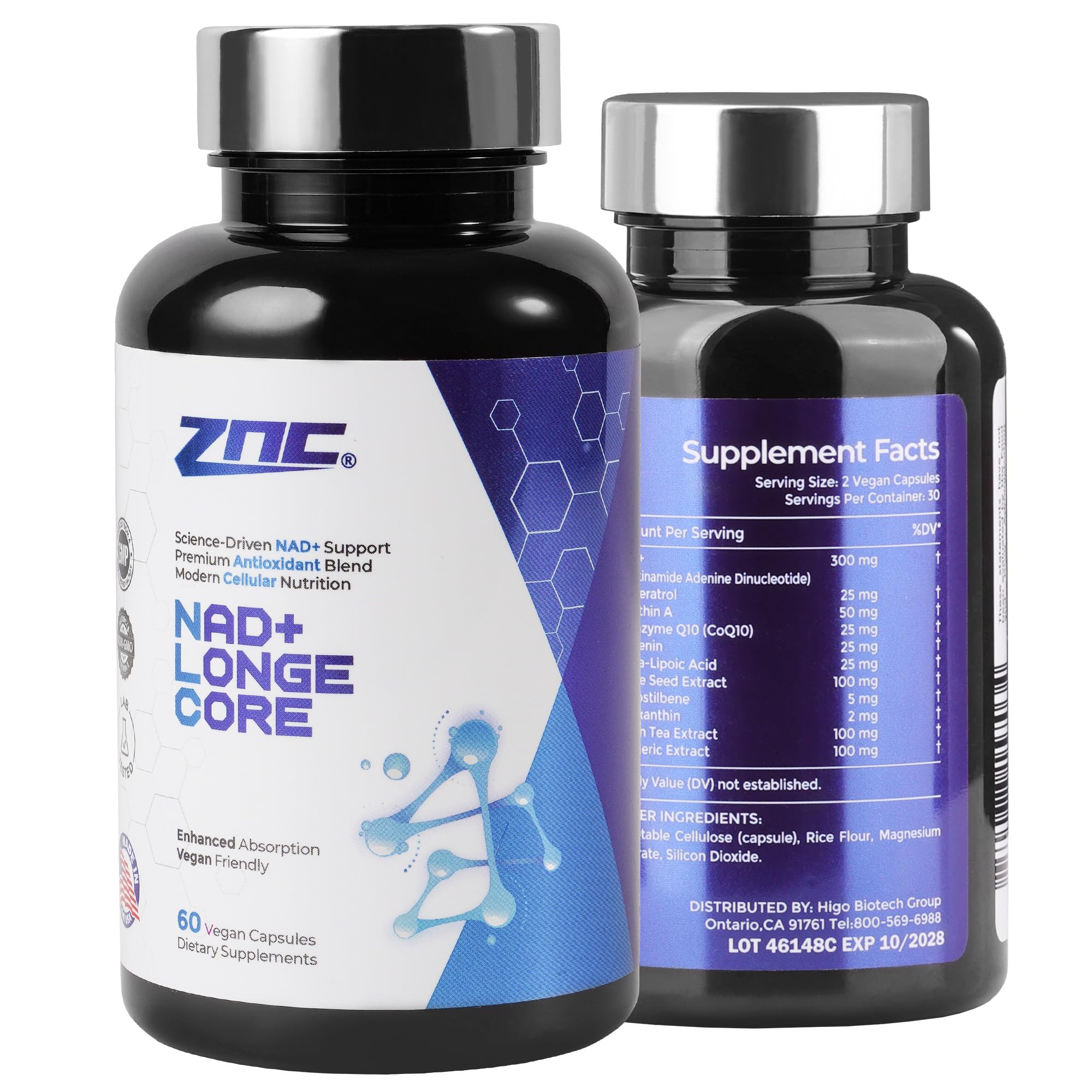 ZNC®10-in-1 NAD+ Supplement with Liposomal NAD, Urolithin A & Resveratrol for Energy & Cellular Repair - 60 Vegan Capsules ZNC Au supplements