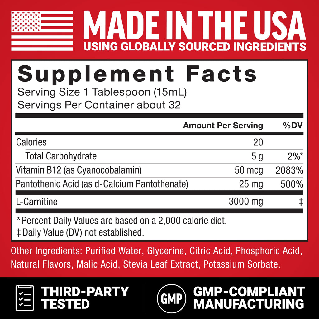 Force Factor L-Carnitine Liquid 3000mg, Maximum Strength Supplement to Support Fat Metabolism, Cellular Energy & Muscle Recovery, High Absorbing