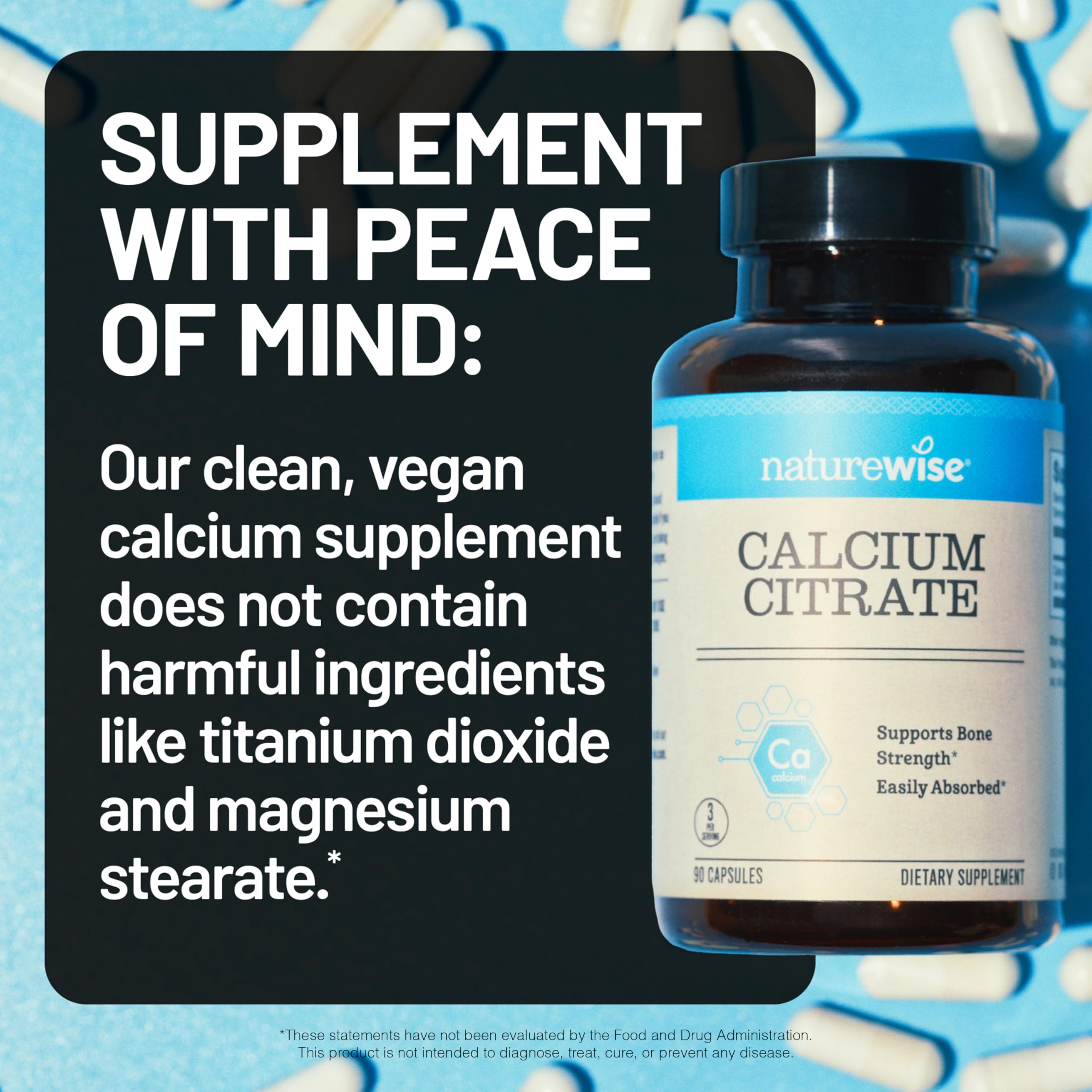 NatureWise Calcium Citrate 500mg Capsules - Supplement for Bone Health - Easy to Digest & Absorb - Vegan, Non-GMO
