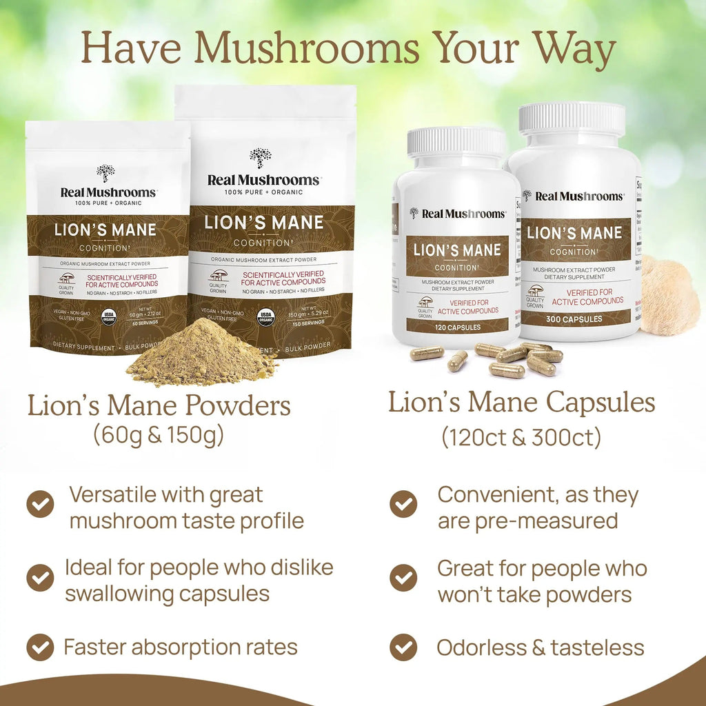 Real Mushrooms Lion’s Mane Capsules - Organic Lions Mane Mushroom Extract Real Mushrooms Au supplements