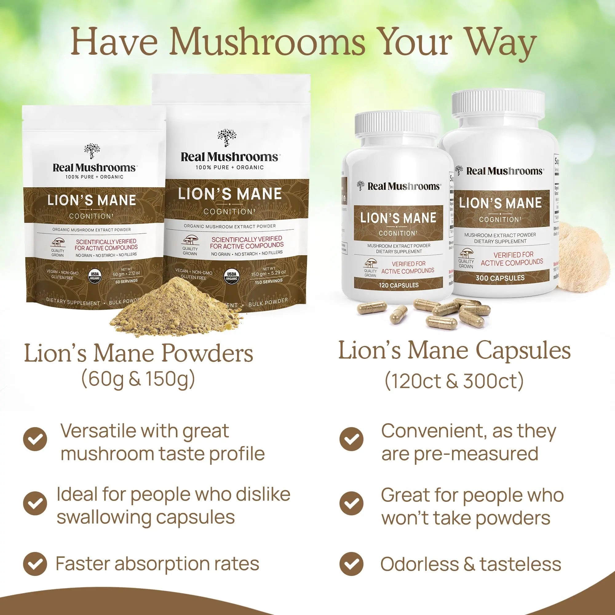 Real Mushrooms Lion’s Mane Capsules - Organic Lions Mane Mushroom Extract Real Mushrooms Au supplements
