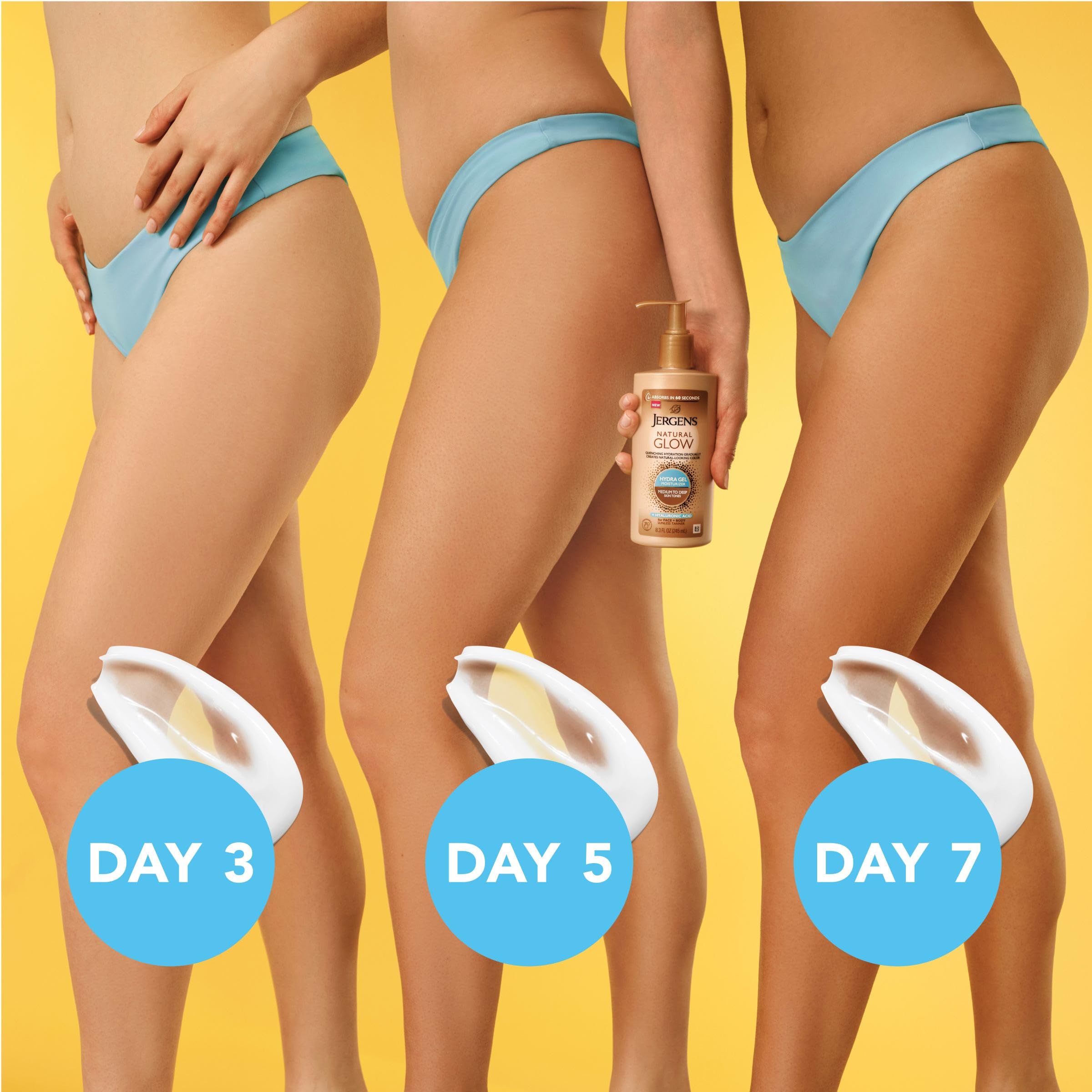 Jergens Natural Glow Hydra Gel Moisturizer, Hyaluronic Acid Tanning Lotion, Hydrating Tanning Gel, Fragrance-Free Self Tanner