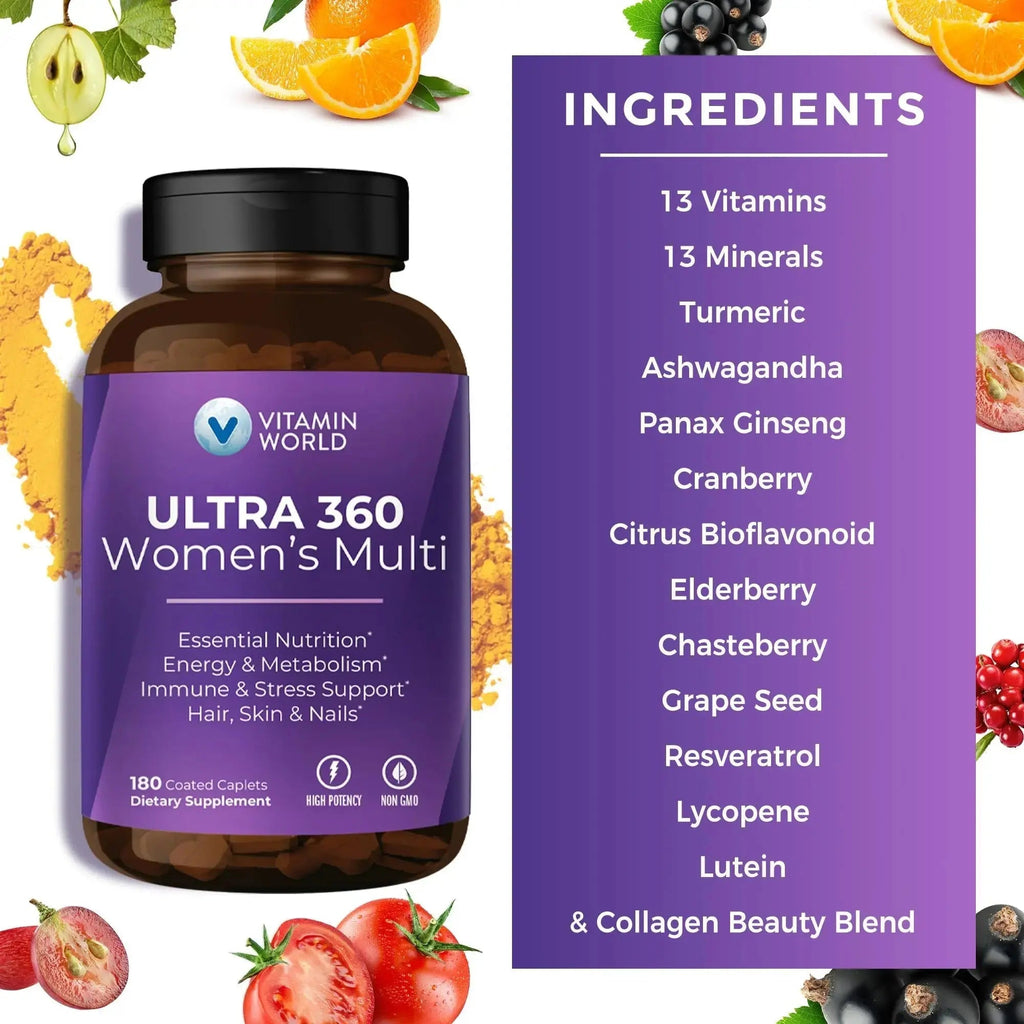 Vitamin World Ultra 360 Multivitamin for Women, Women's Multivitamin with Herbs & Collagen for Hair, Skin & Nails, Supplement with Iron, Vitamin A, B, C, D, E Vitamin World Au supplements