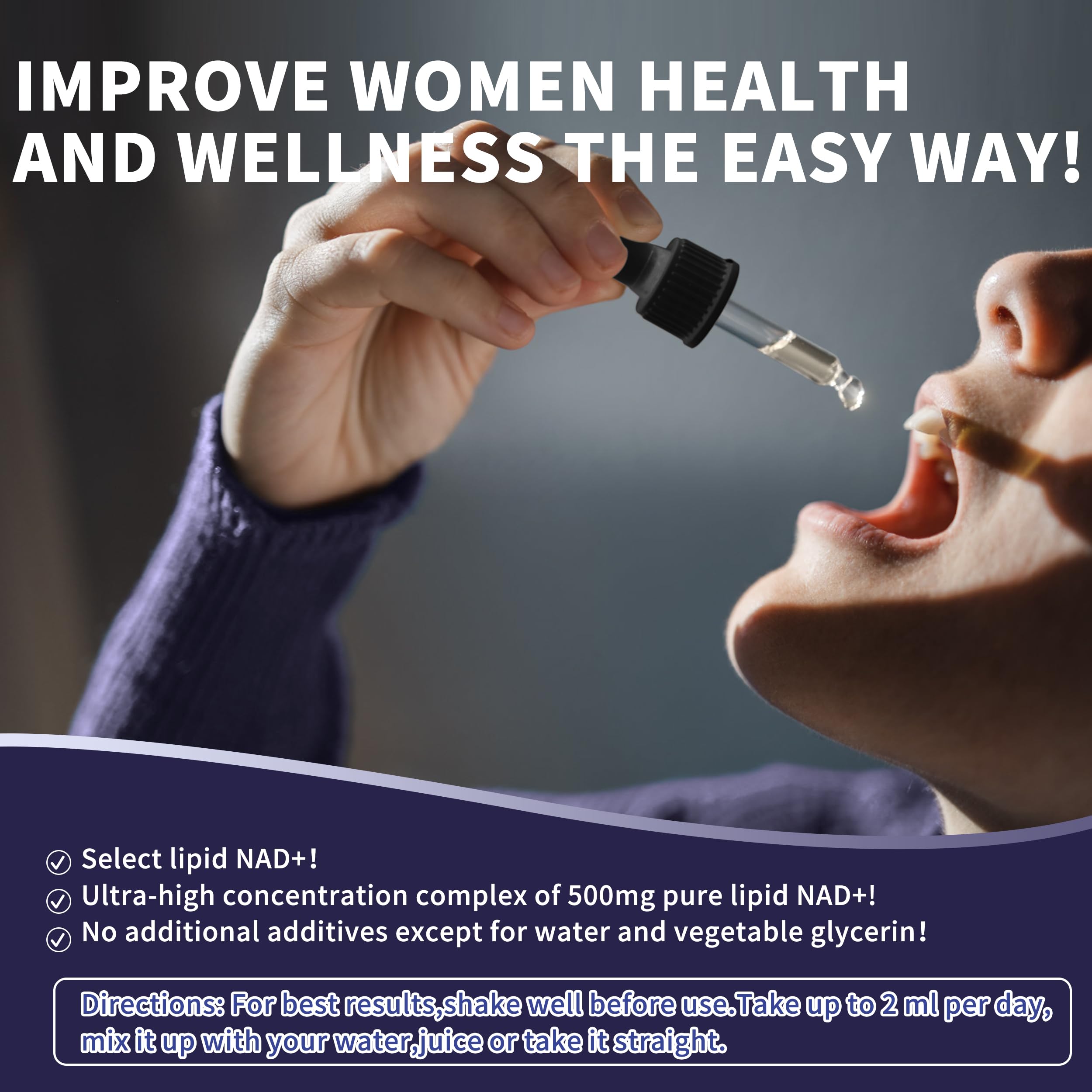 Women's NAD Liquid Supplement, Pure 500mg Liposomal NAD - Cell Regeneration，Energy Support, Vegan,Sugar Free，Additives Free Hudetex Au supplements