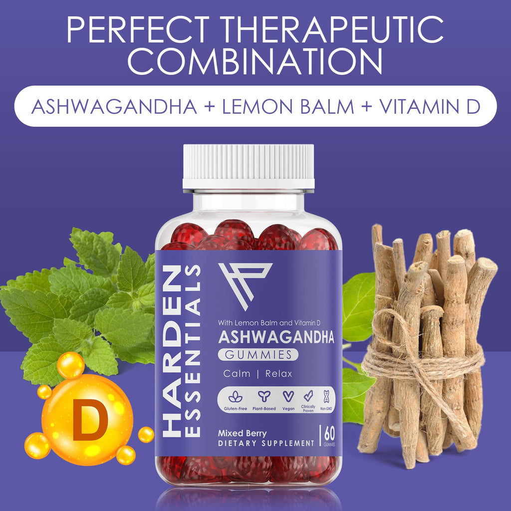 KSM-66 Ashwagandha Gummies 750mg Per Gummy – 1,500mg Per Serving – Stress & Cortisol Support – with Lemon Balm & Vitamin D – 60 Count (30 Day Supply) – Vegan – Harden Essentials Harden essentials Au supplements