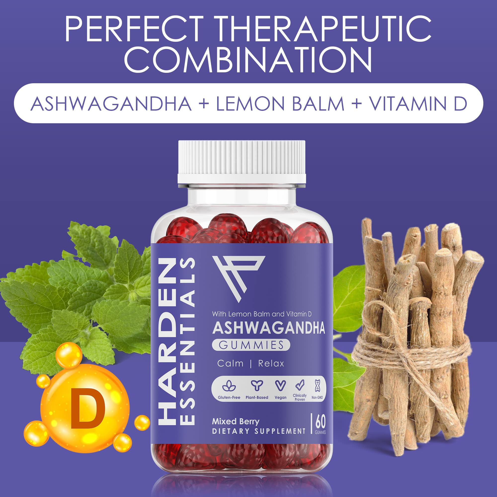 KSM-66 Ashwagandha Gummies 750mg Per Gummy – 1,500mg Per Serving – Stress & Cortisol Support – with Lemon Balm & Vitamin D – 60 Count (30 Day Supply) – Vegan – Harden Essentials Harden essentials Au supplements