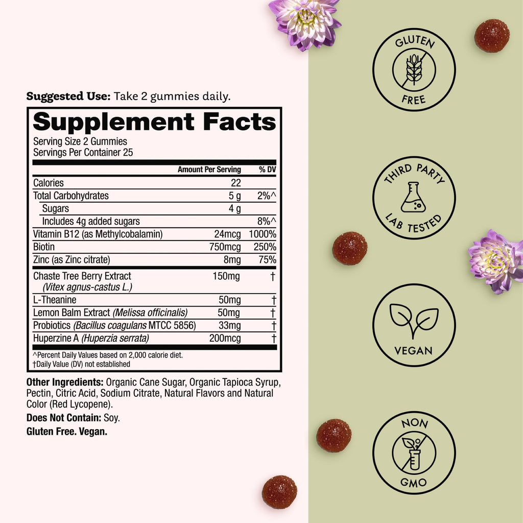 Winged Wellness Multivitamin Gummies for Teen Girls - Teen Vitamins for Mood & Hormonal Health - Vegan Gummy Supplement with Chaste Tree, Lemon Balm, L-Theanine, Probiotics & Biotin - 50 Gummies Winged Wellness Au supplements