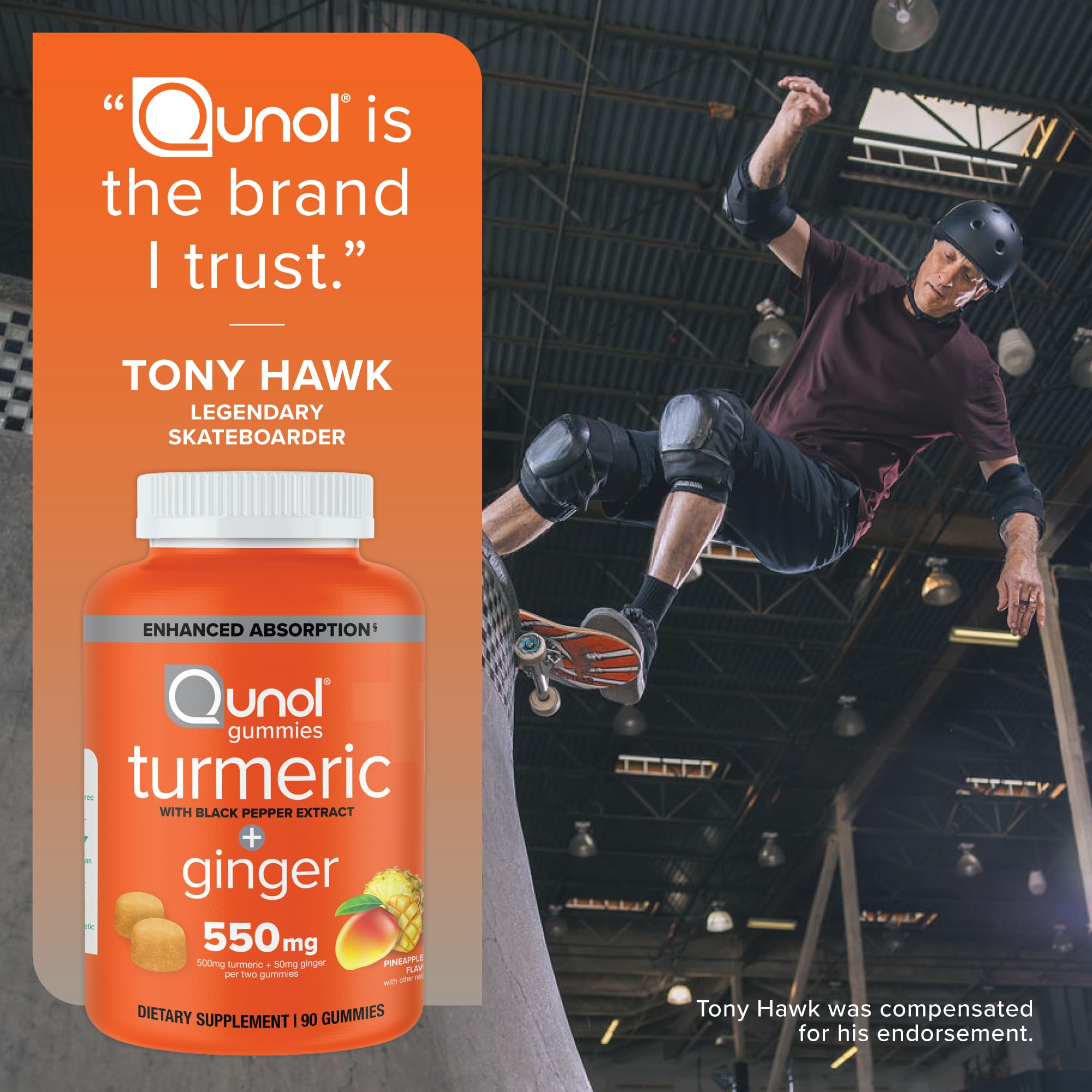 Qunol Turmeric and Ginger with Black Pepper Gummies, Turmeric Curcumin Supplement, Joint Health Support Gummy, 90ct Gummies