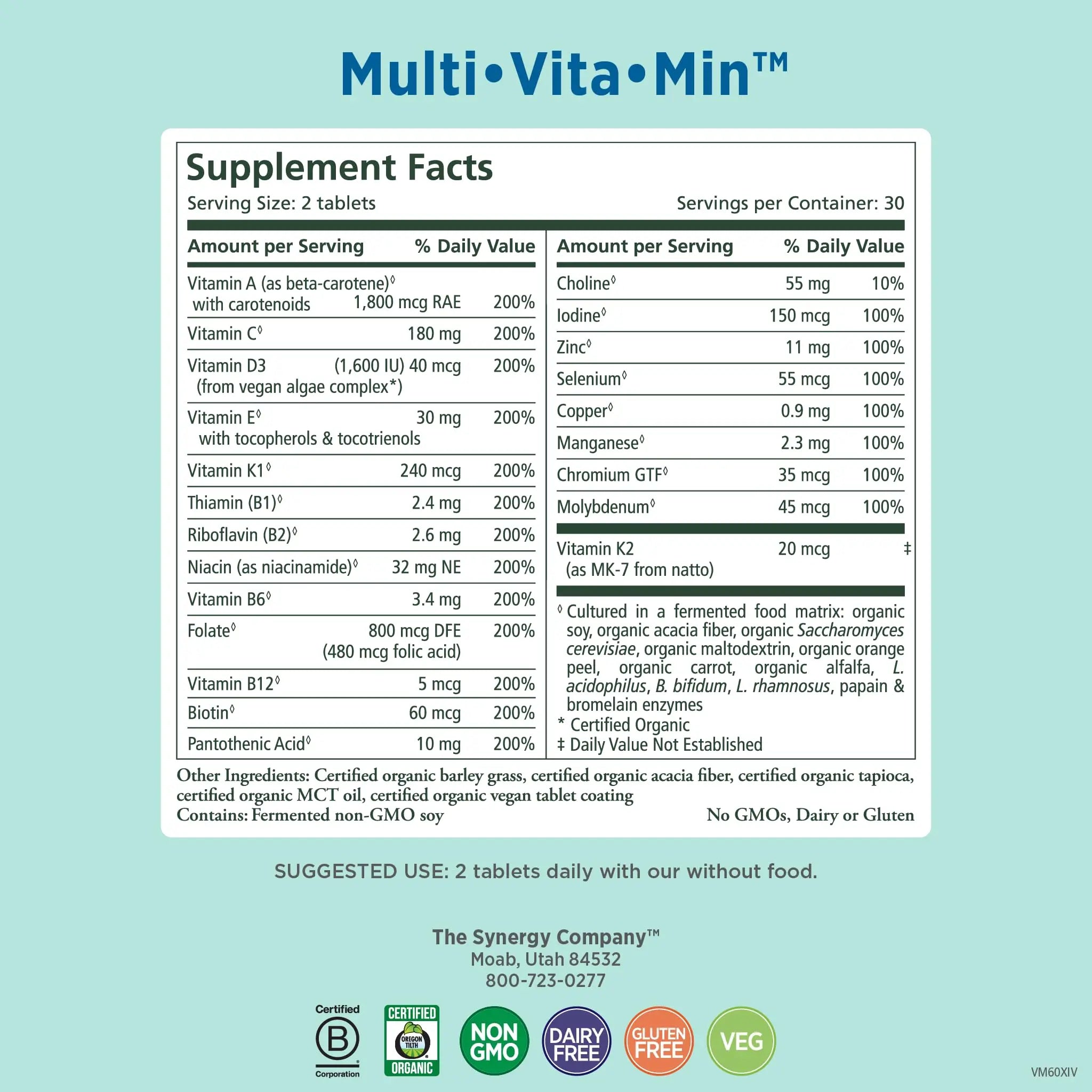 PURE SYNERGY Multi·Vita·Min | Vegan Multivitamin Made with Organic Whole Foods | Twice Daily Supplement for Men and Women PURE SYNERGY Au supplements