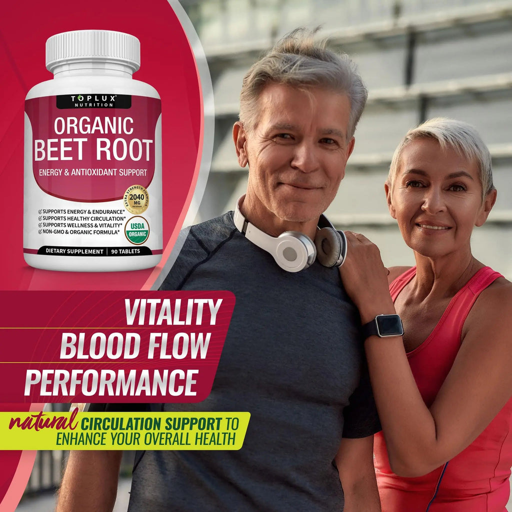 Organic Beet Root Powder Tablets - 2040mg Natural Nitric Oxide Beets to Support, Energy Toplux Au supplements