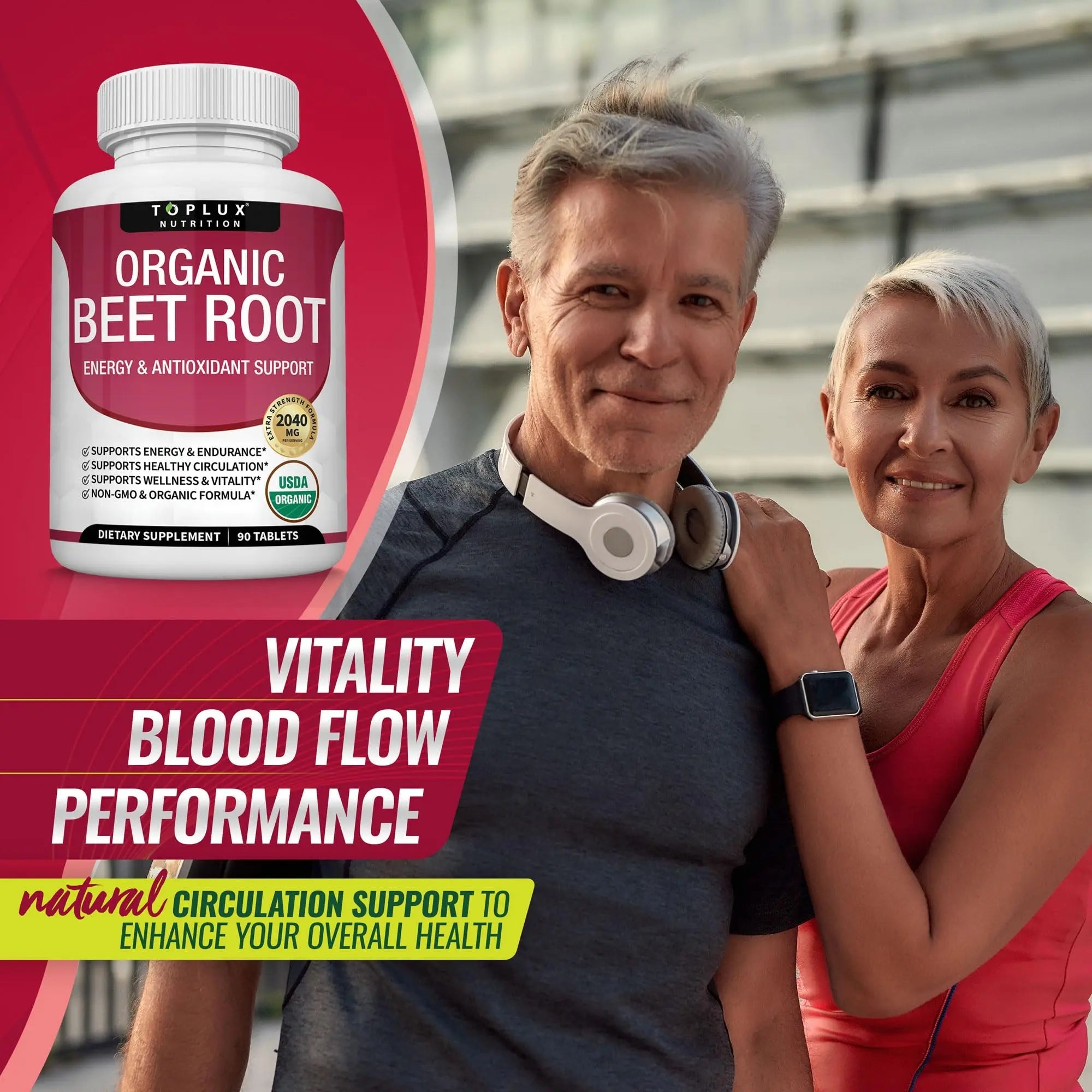 Organic Beet Root Powder Tablets - 2040mg Natural Nitric Oxide Beets to Support, Energy Toplux Au supplements