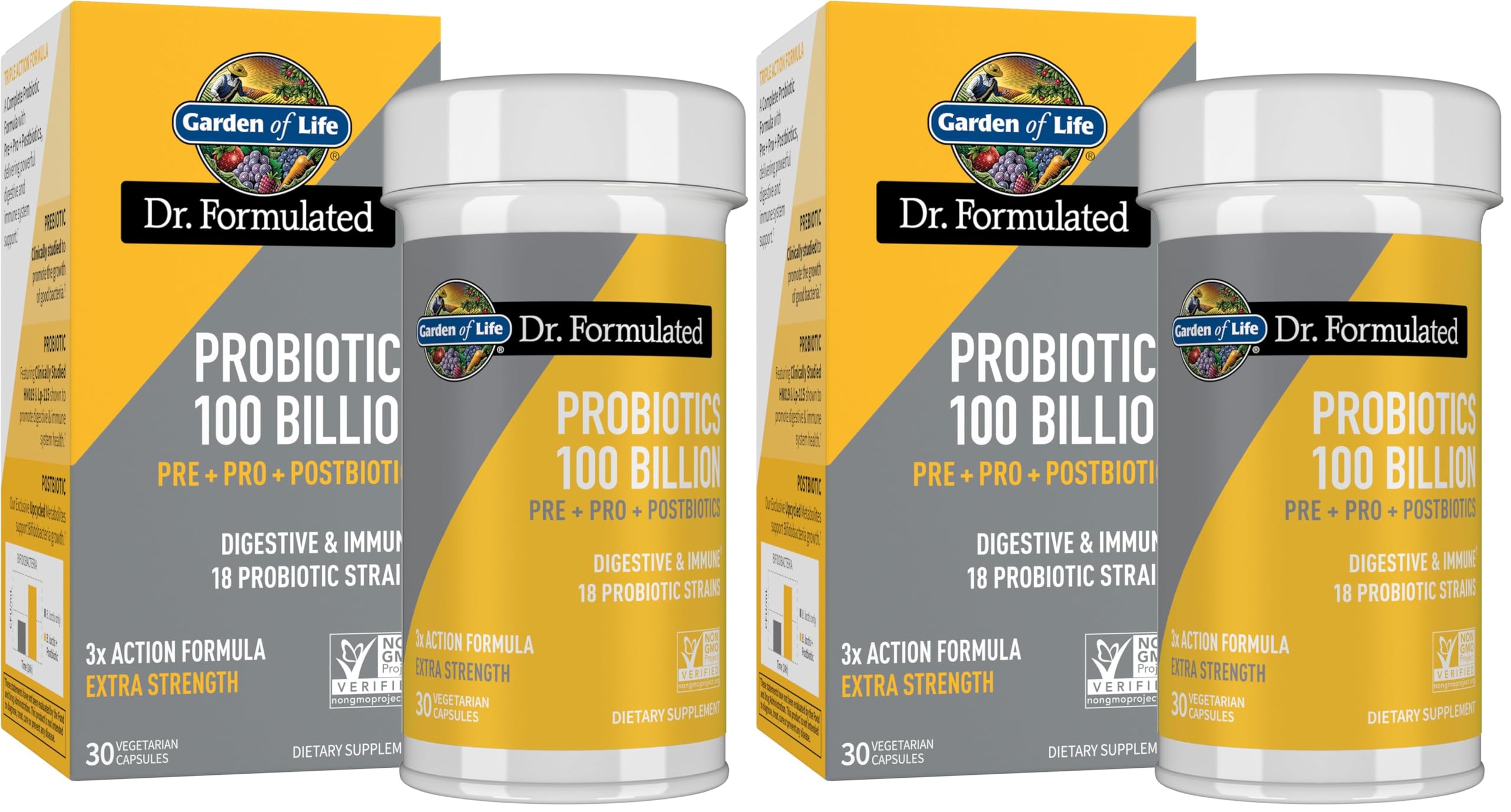 Garden of Life Dr.Formulated Pre, Post & Probiotics 100 Billion CFU Once Daily 3-in-1 Complete Probiotics,Prebiotics & Postbiotics Supplement for Women and Men-Extra Strength,30 Day Supply,(Pack of 2) Garden of Life Au supplements