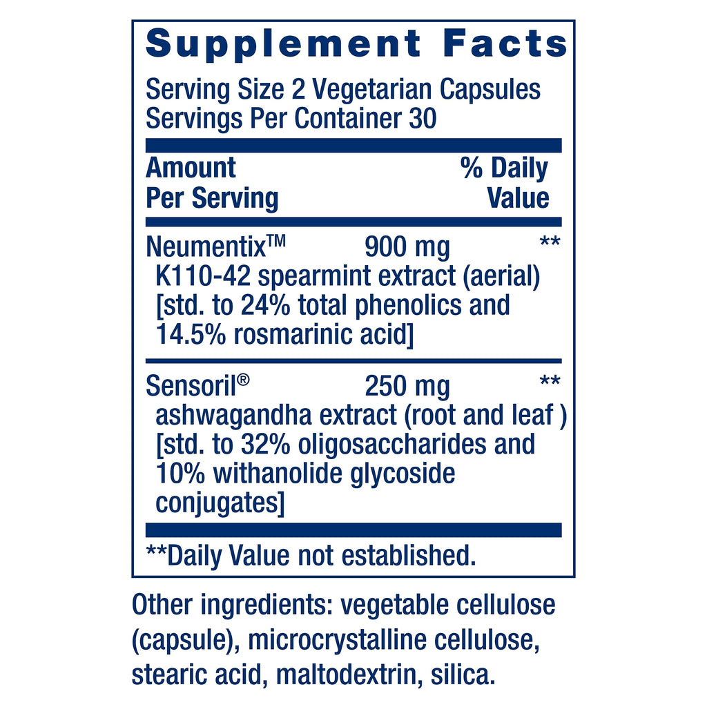 Life Extension Ashwagandha Plus Calm & Focus, ashwagandha Extract, Spearmint Extract, Focus, Attention, Relaxation, Advanced Formula, 60 Vegetarian Capsules Life Extension Au supplements
