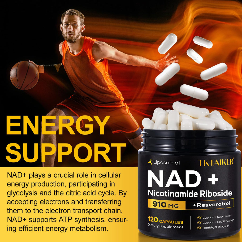 TKTALKER NAD Supplement, 910MG Liposomal Nicotinamide Riboside with Resveratrol & Quercetin, Anti-Aging, Cellular Energy, Mental Focus & Stamina & Healthy, Women & Men, 120 Capsules TKTALKER Au supplements