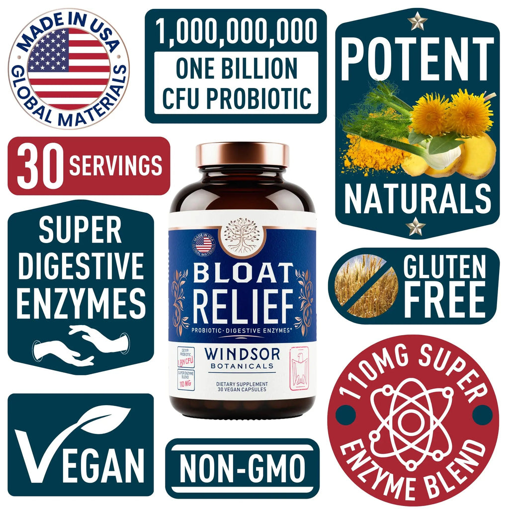 Bloat Relief Probiotic and Digestive Enzymes - Anti Bloating Turmeric, Fennel, Bromelain IBS WINDSOR BOTANICALS Au supplements