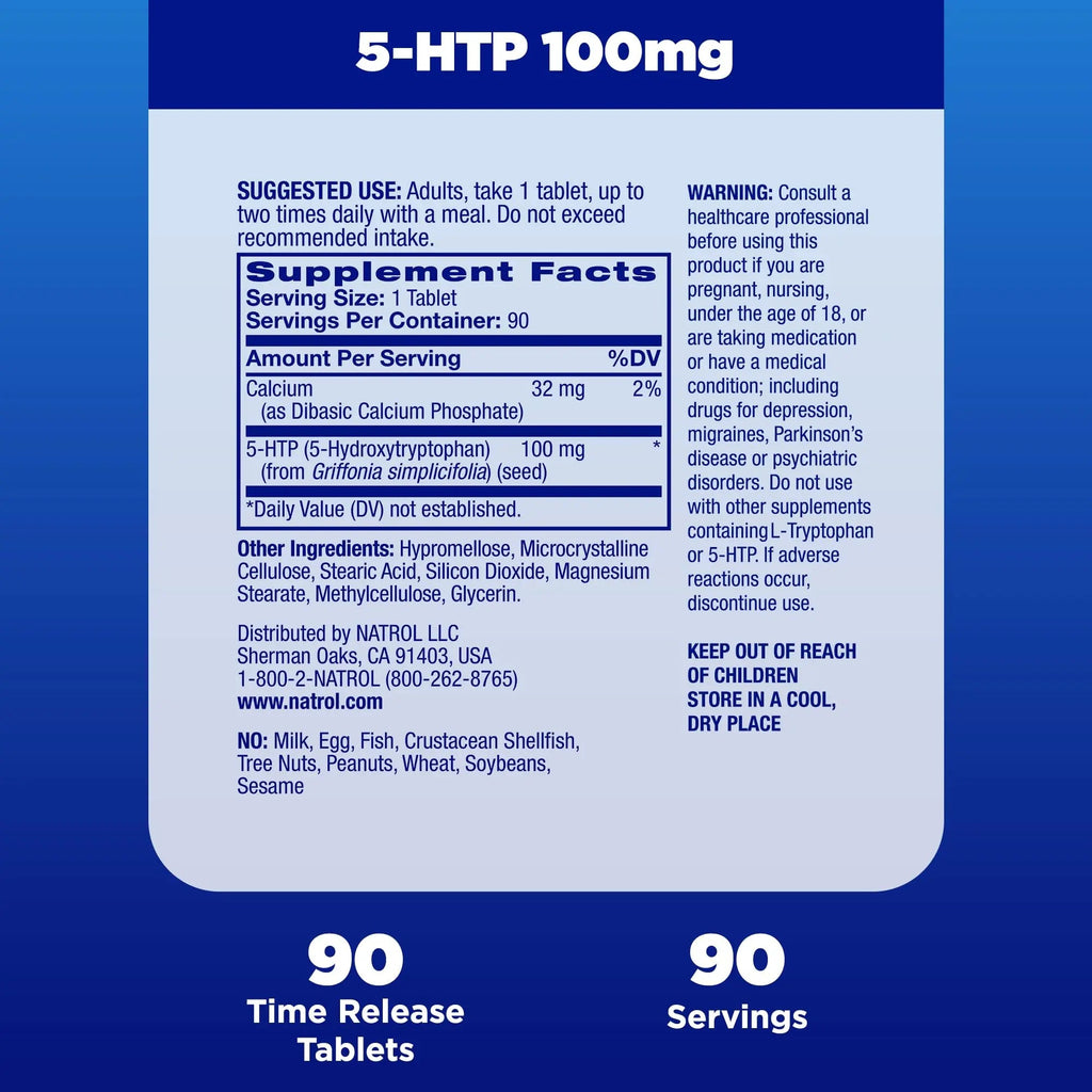 Natrol 5-HTP 100mg, Dietary Supplement Helps Support a Balanced Mood, Mood and Stress Support Supplement, 90 Time Release Tablets, 45-90 Day Supply Natrol Au supplements