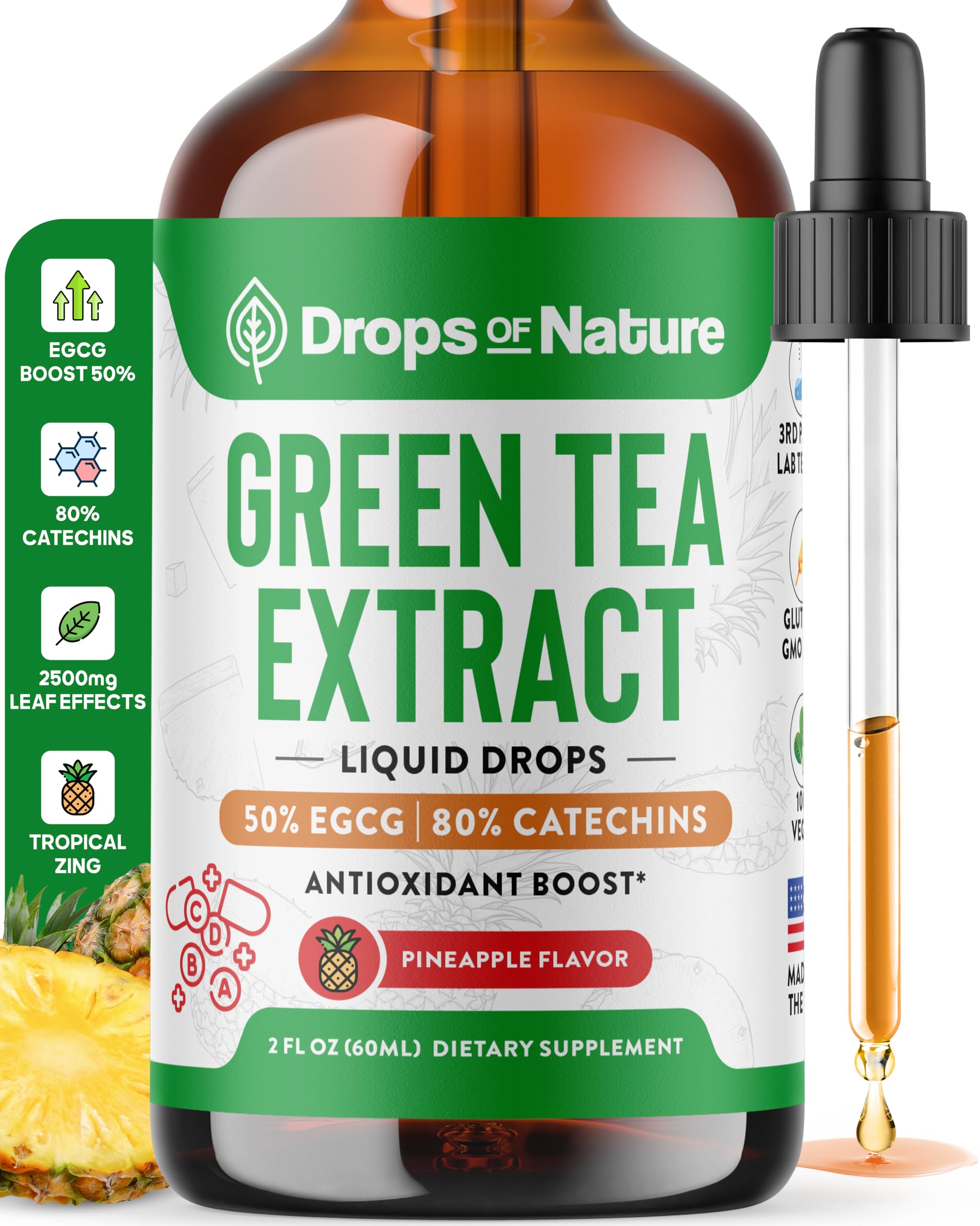 Green Tea 10:1 Extract 50% EGCG - Green Tea Liquid Drops - Vegan, 4X More Powerful Than Pills & Capsules - 2oz Antioxidant & Immune Supplement