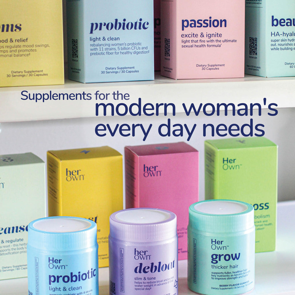 her own PMS, Supports PMS Symptoms, Promotes Positive Mood, Natural Hormone Balance, Helps Relieve Cramping, Hot Flashes Menopause Relief, Gluten and Soy Free, Vegan, 30 Capsules, 30 Servings her own Au supplements