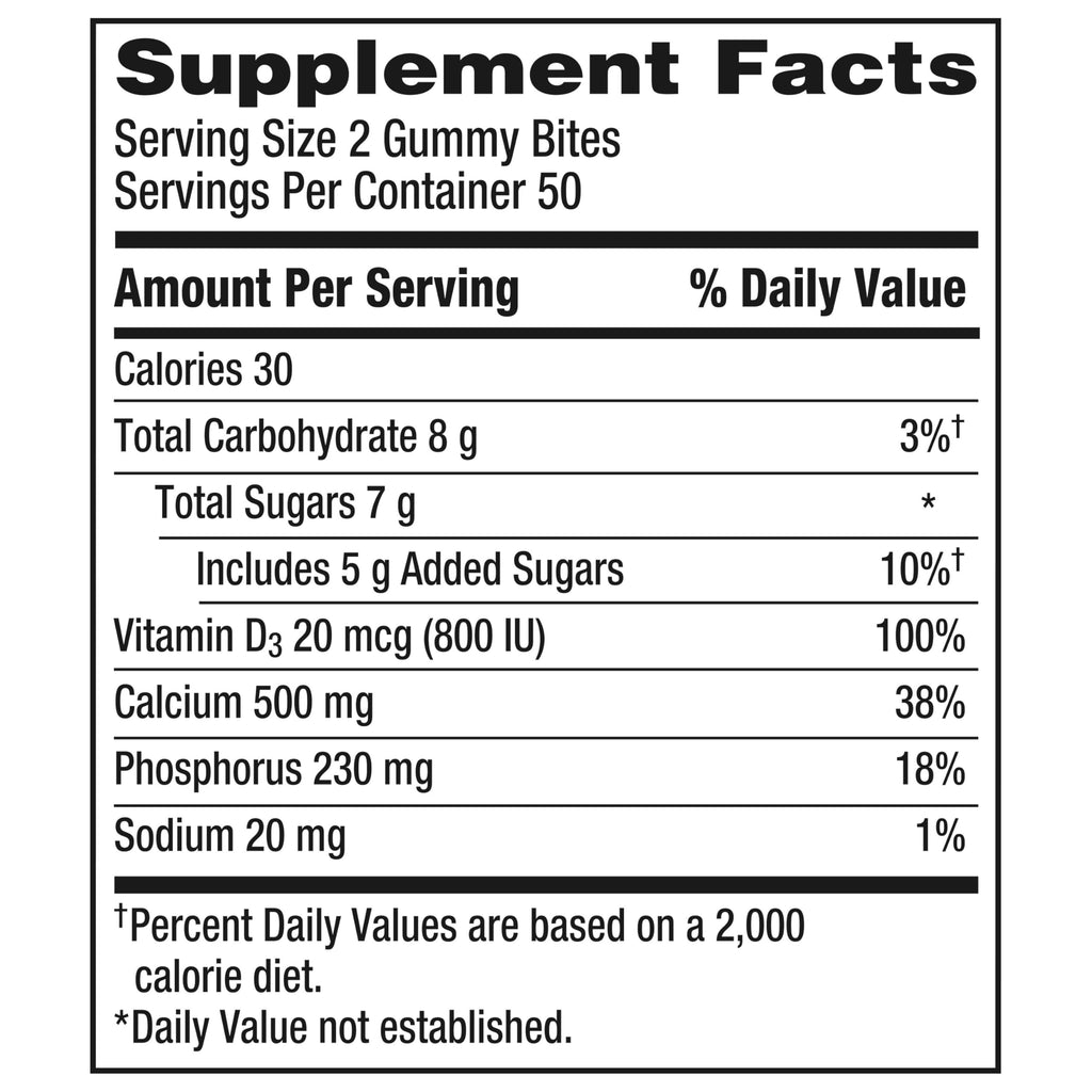 Caltrate Gummy Bites 500 mg Calcium and Vitamin D Supplement, Black Cherry, Strawberry, Orange - 100 Count