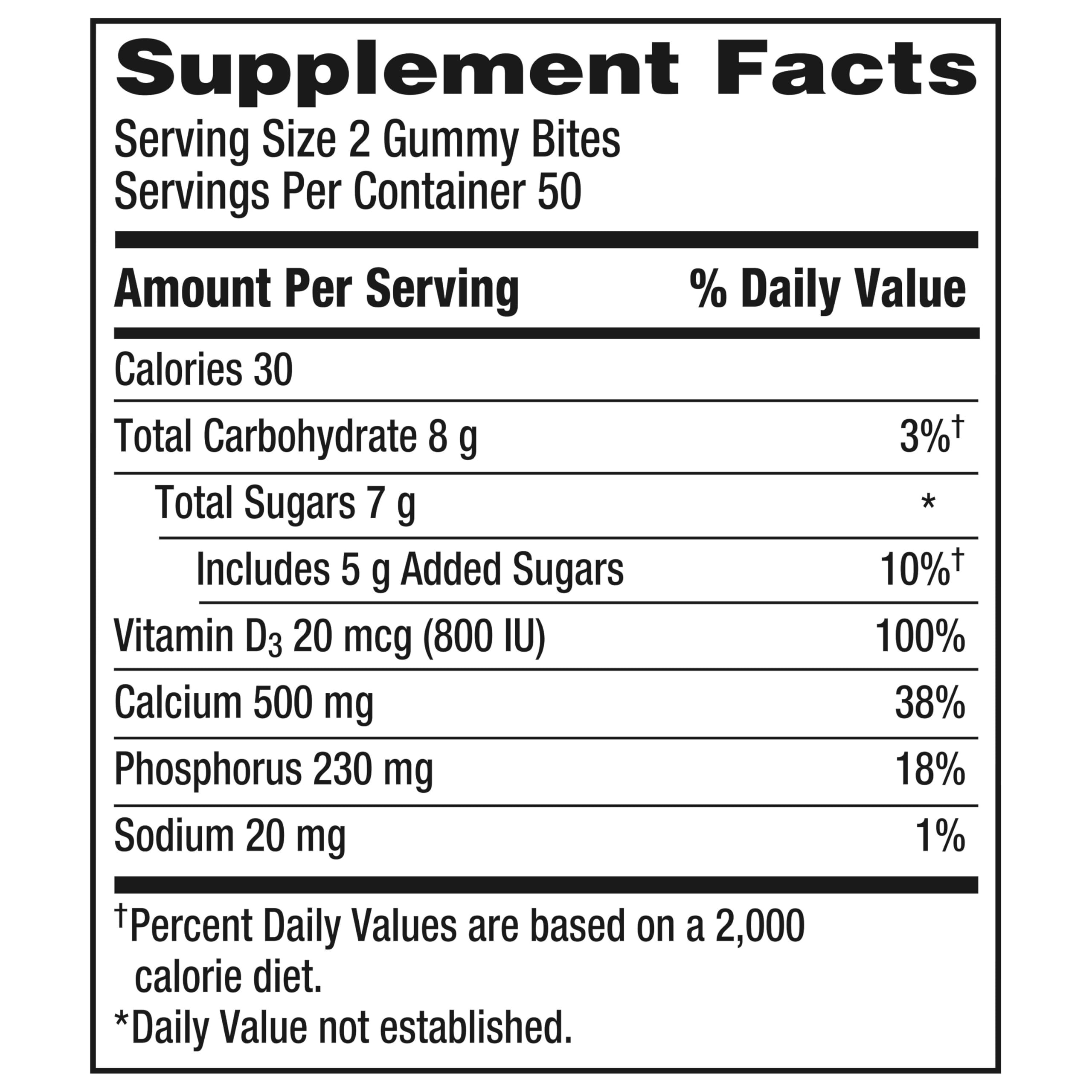 Caltrate Gummy Bites 500 mg Calcium and Vitamin D Supplement, Black Cherry, Strawberry, Orange - 100 Count