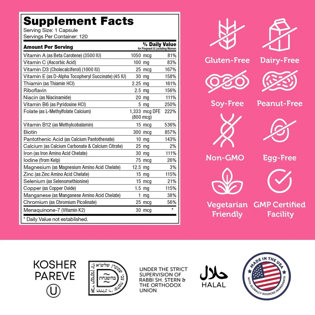 Zahler - Total One Prenatal Vitamins for Women (120 Count) Daily Multi Vitamin Prenatals with Folic Acid, Iron, Zinc Zahler Au supplements