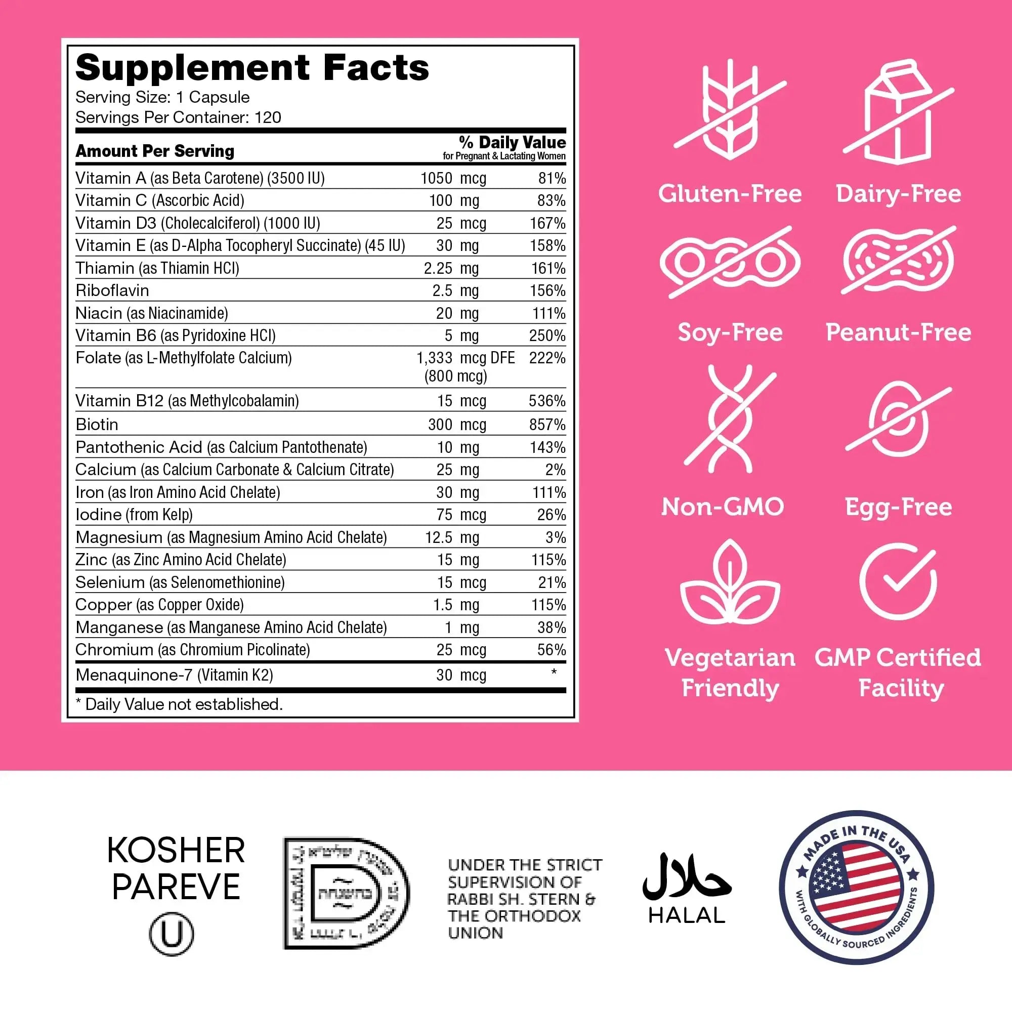 Zahler - Total One Prenatal Vitamins for Women (120 Count) Daily Multi Vitamin Prenatals with Folic Acid, Iron, Zinc Zahler Au supplements