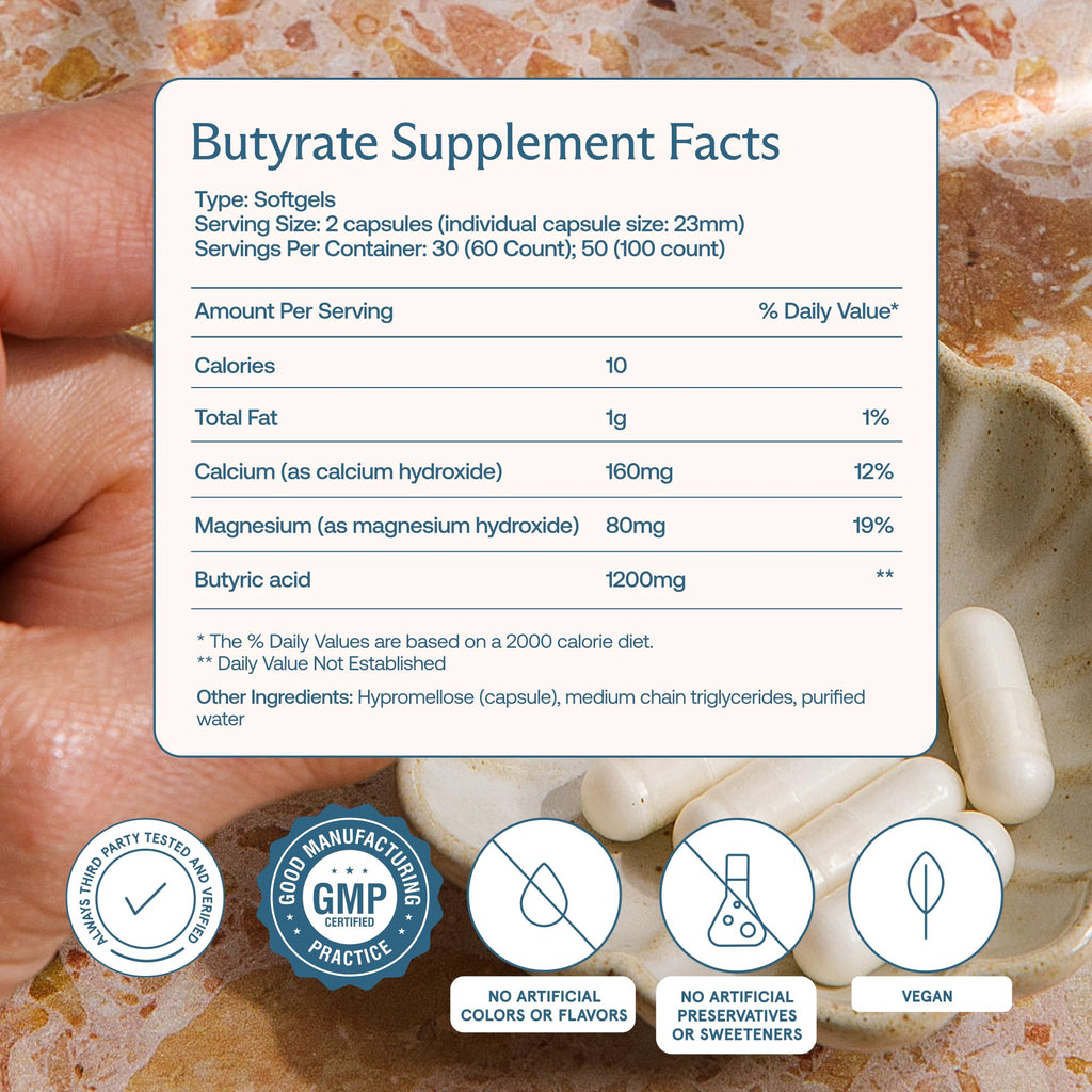 BodyBio Butyrate - Postbiotic for Gut Health, Digestive Support, Bloat, Gas & Constipation Relief, Leaky Gut Repair - Calcium, Magnesium