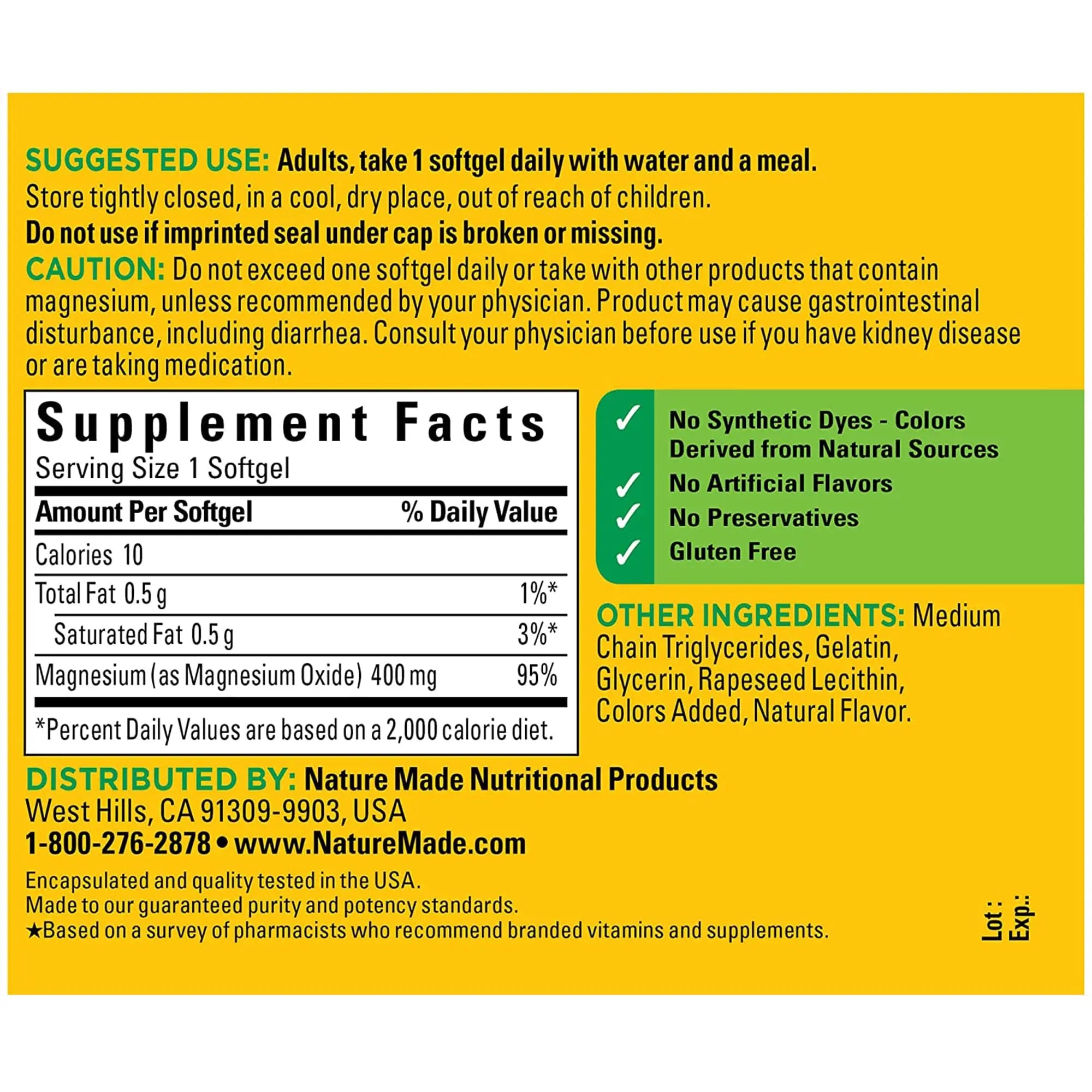 Nature Made Extra Strength Magnesium Oxide 400 mg, Dietary Supplement Nature Made Au supplements