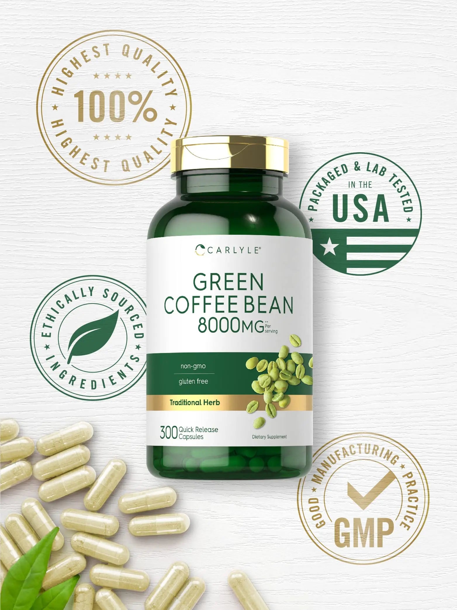 Carlyle Green Coffee Bean Extract | 8000 mg | 300 Capsules | Non-GMO and Gluten Free Carlyle Au supplements