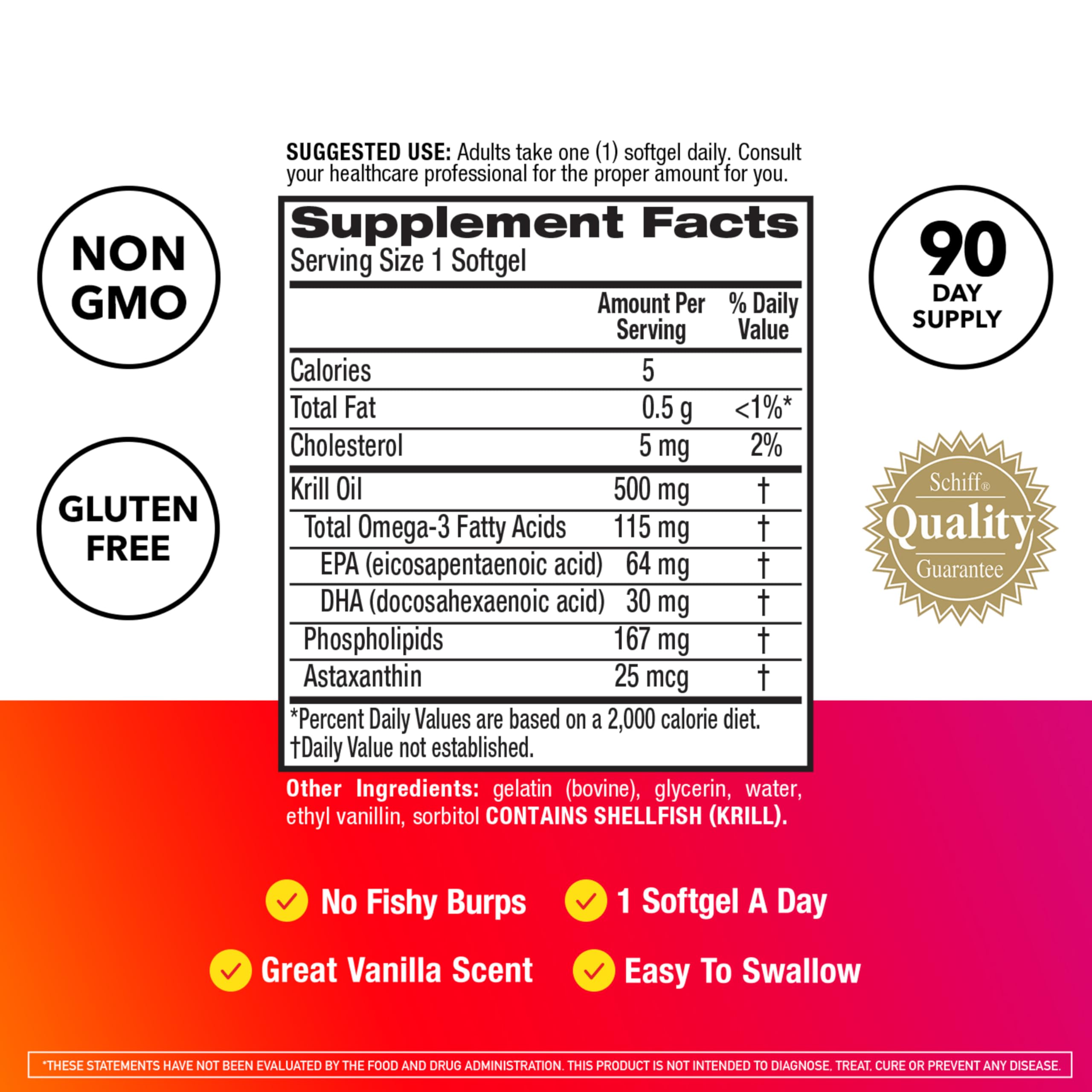 MegaRed Antarctic Krill Oil 500mg Omega 3 Fatty Acid Supplement, Extra Strength EPA & DHA Krill Oil Softgels (90cnt Box), Astaxanthin