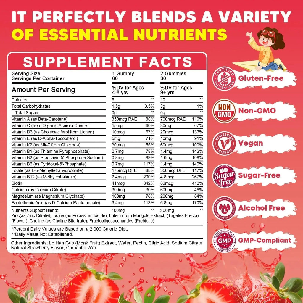 (2 Pack) Sugar Free Calcium Multivitamin Gummies for Kids - Nutritional, Immune, Bone Support, Whole Multivitamin, with Vitamins A, C, D, B1, B2, B6 JIANKYTZ Au supplements
